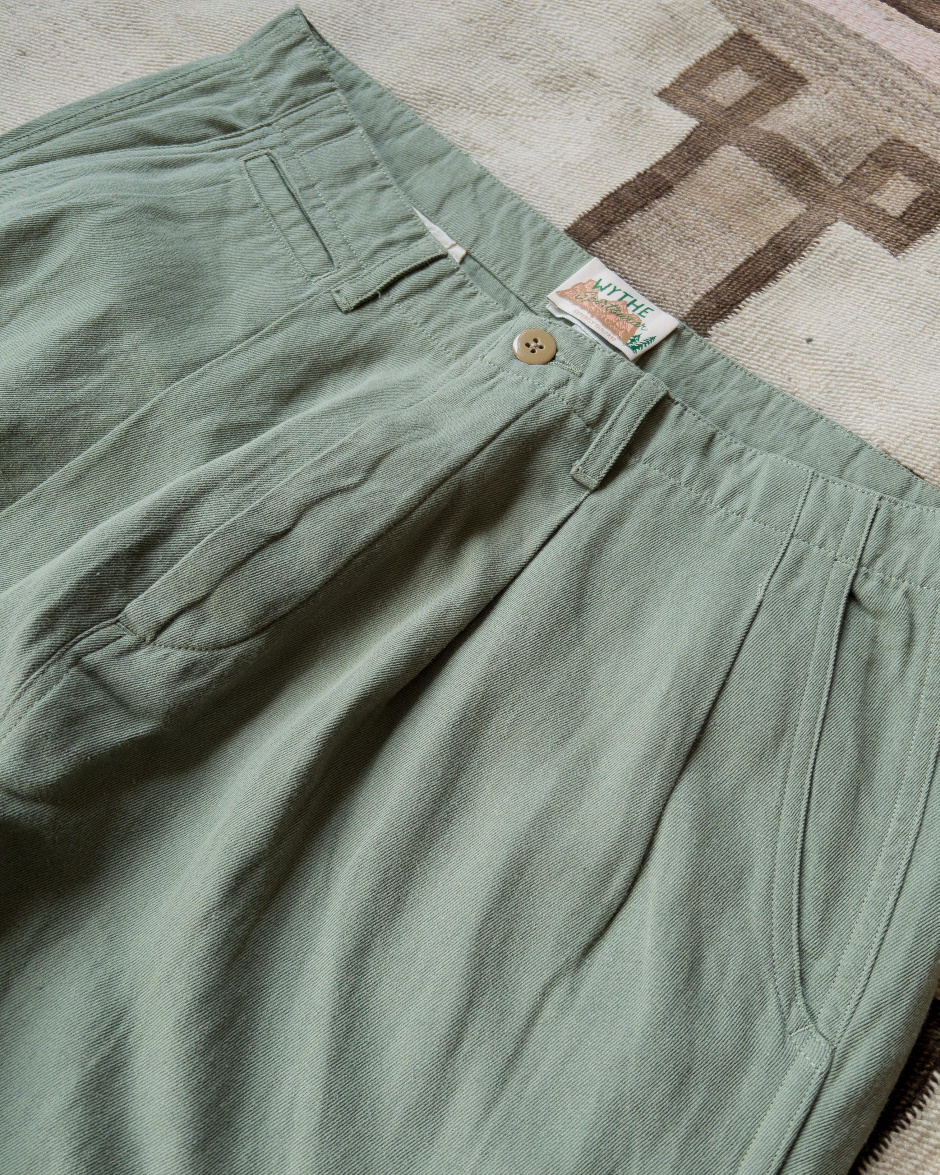 Pleated Cotton Linen Twill Chino - Faded Olive sold by Wythe NY product image thumbnail 2