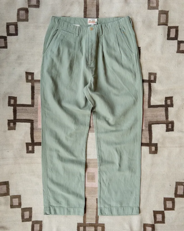 Pleated Cotton Linen Twill Chino - Faded Olive sold by Wythe NY