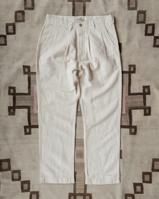 Pleated Cotton Linen Twill Chino - Unbleached sold by Wythe NY