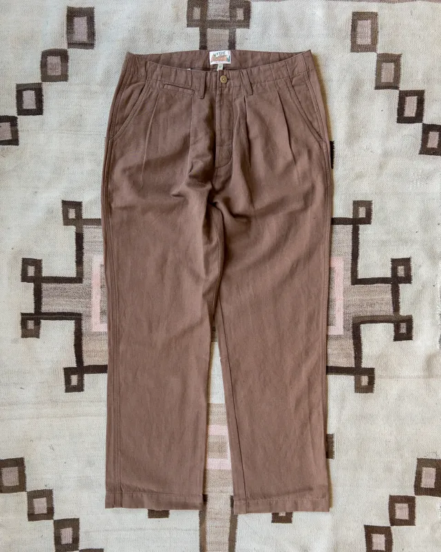 Pleated Cotton Linen Twill Chino - Churro Brown sold by Wythe NY