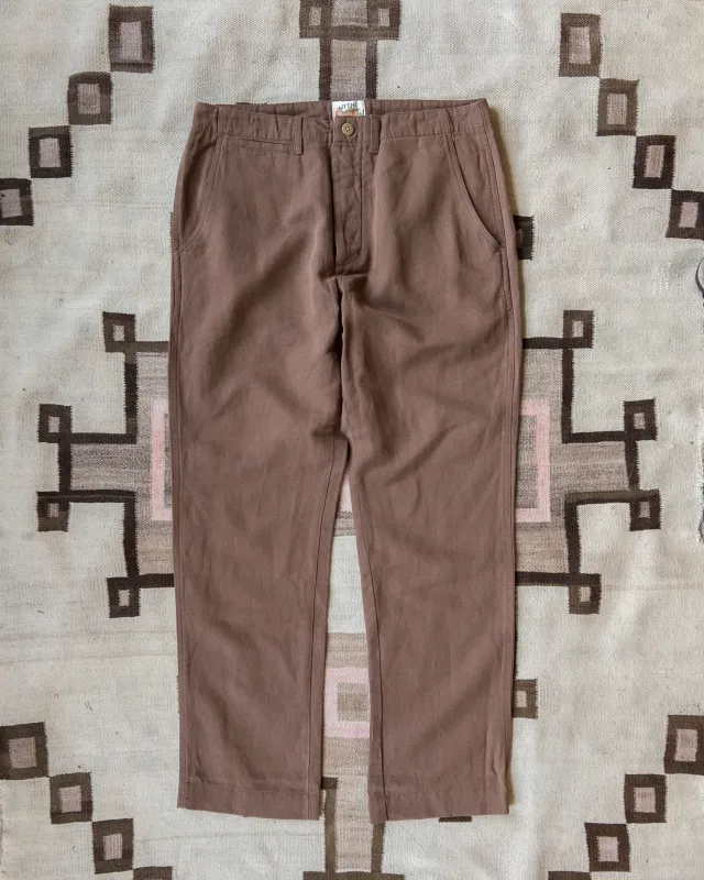 Flat Front Cotton Linen Twill Chino - Churro Brown sold by Wythe NY