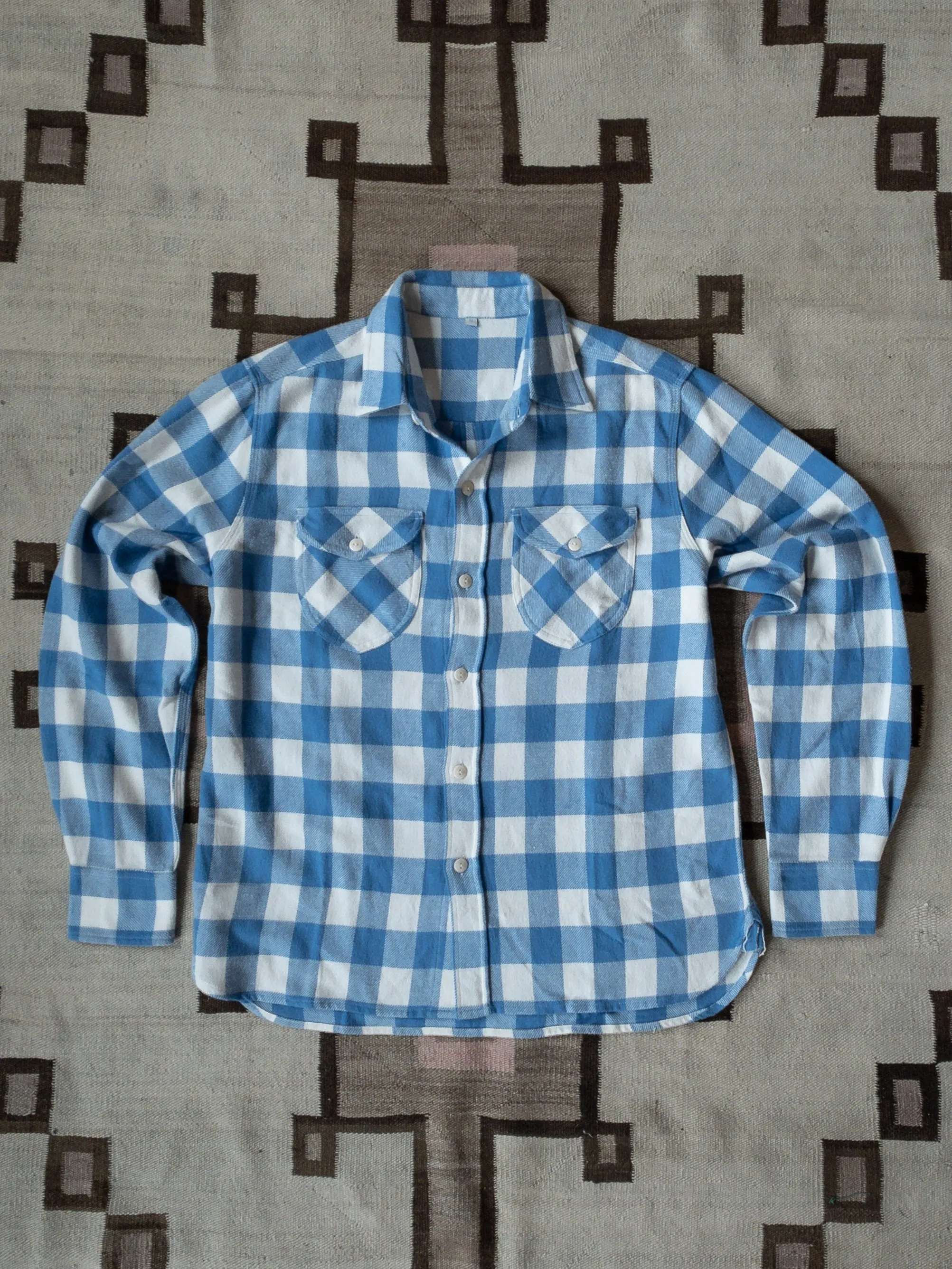 Washed Flannel Workshirt - Ox Blue/Cream Buffalo Plaid sold by Wythe NY