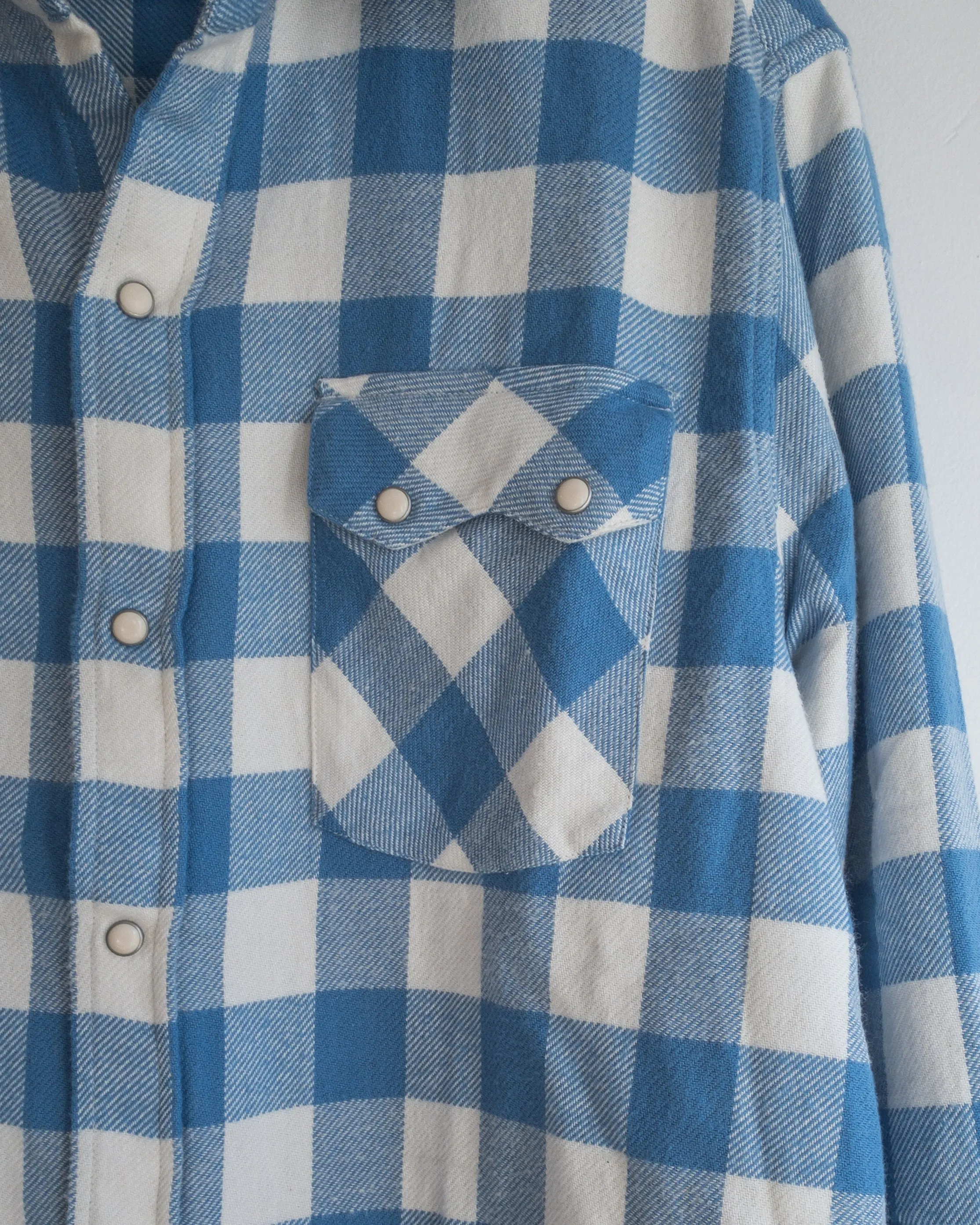 Washed Flannel Pearlsnap Shirt - Ox Blue/Cream Buffalo Plaid sold by Wythe NY product image thumbnail 2