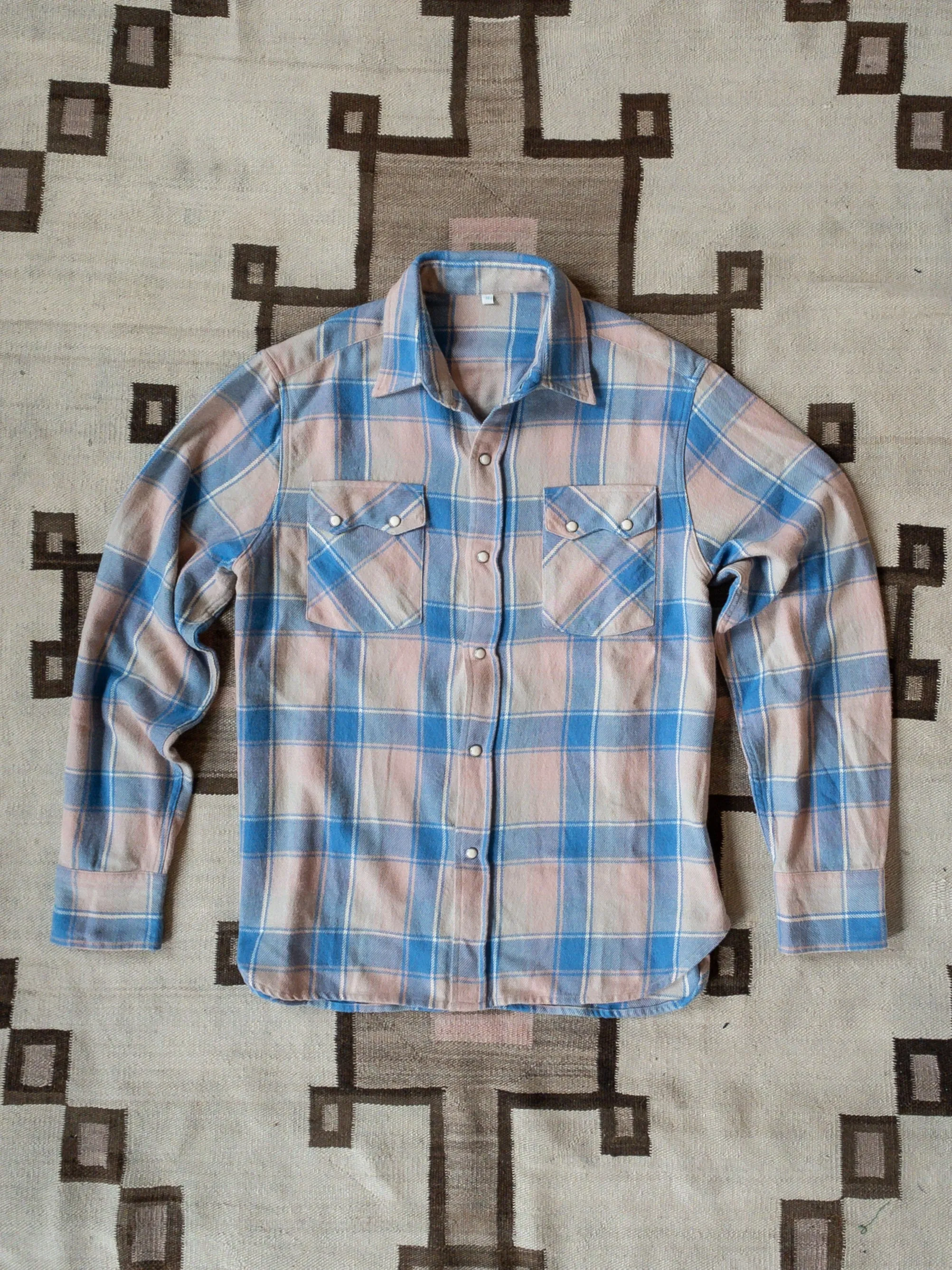 Washed Flannel Pearlsnap Shirt - Marine Blue Hearth Plaid sold by Wythe NY