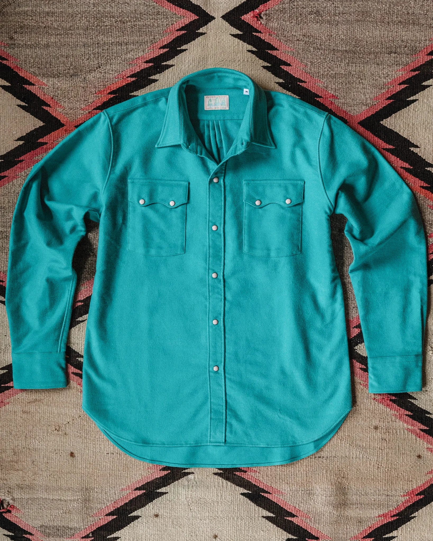 Moleskin Pearlsnap Shirt - Turquoise sold by Wythe NY