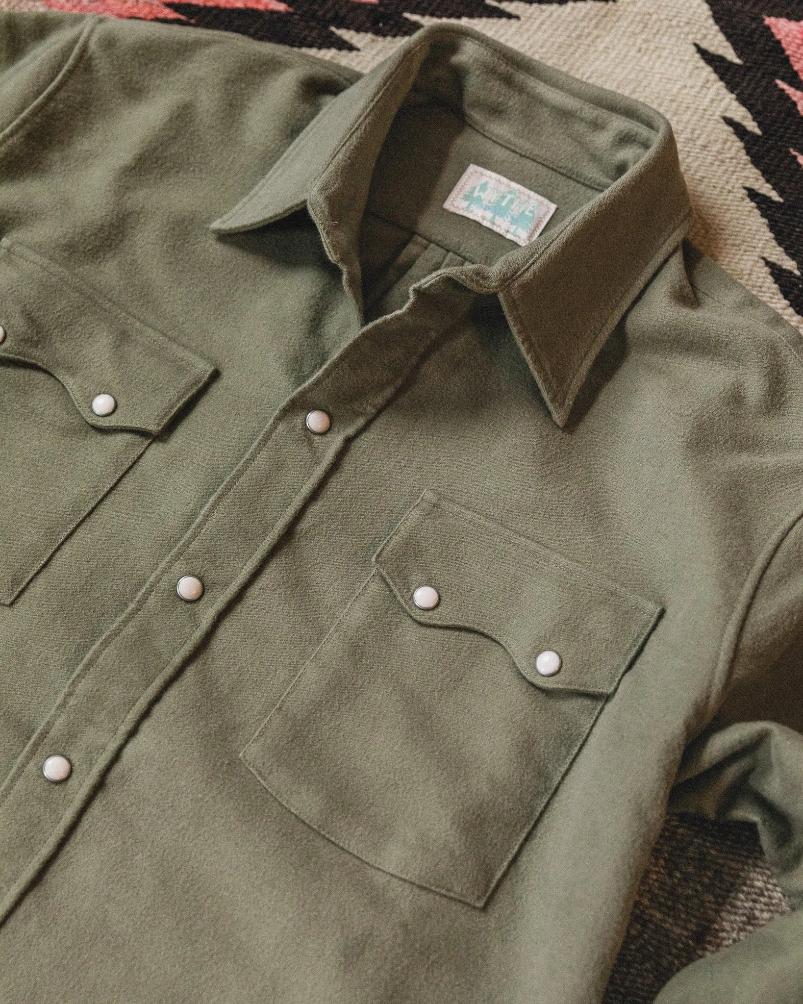 Moleskin Pearlsnap Shirt - Olive sold by Wythe NY product image thumbnail 2