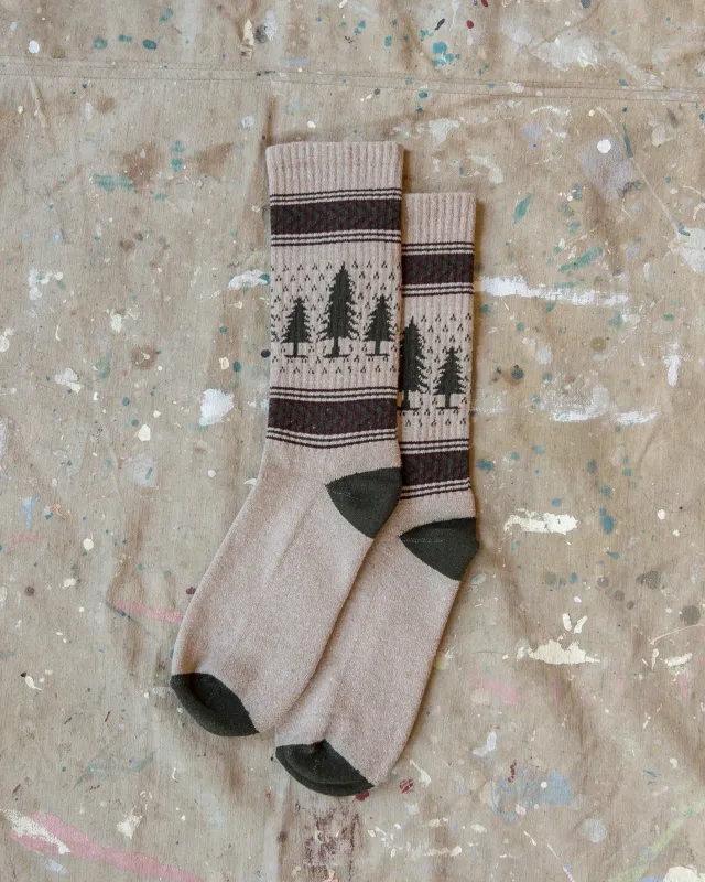 Evergreen Pines Recycled Cotton Camp Socks sold by Wythe NY