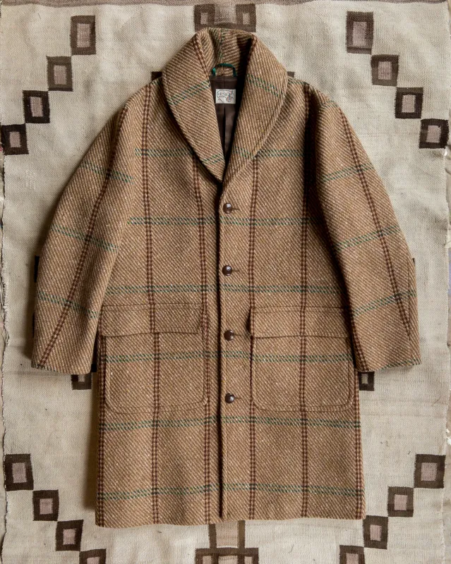 Shawl Collar Wool Overcoat - Rust and Evergreen Windowpane sold by Wythe NY