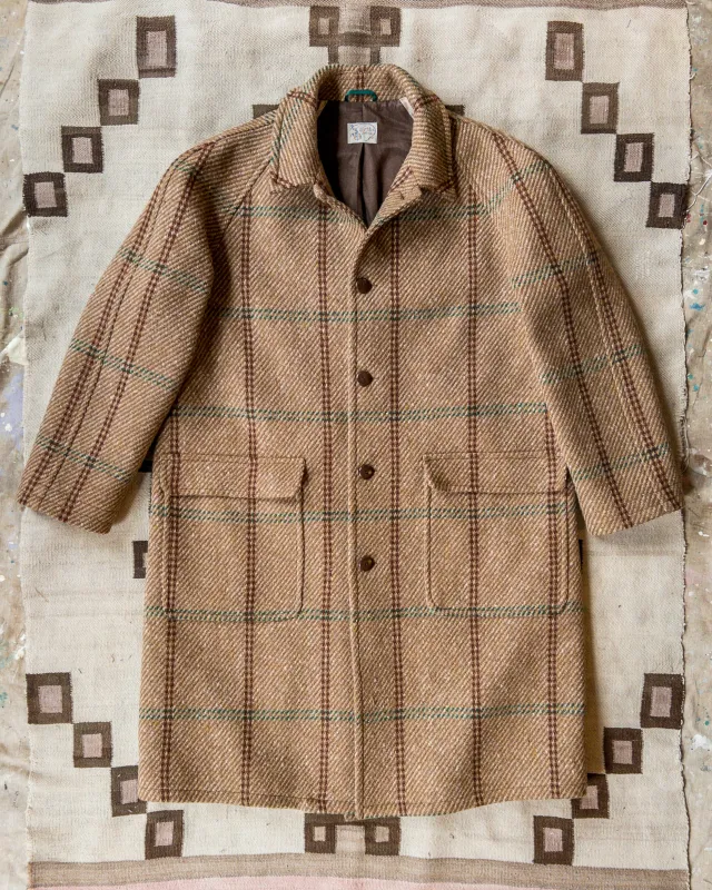 Raglan Wool Overcoat - Rust and Evergreen Windowpane sold by Wythe NY