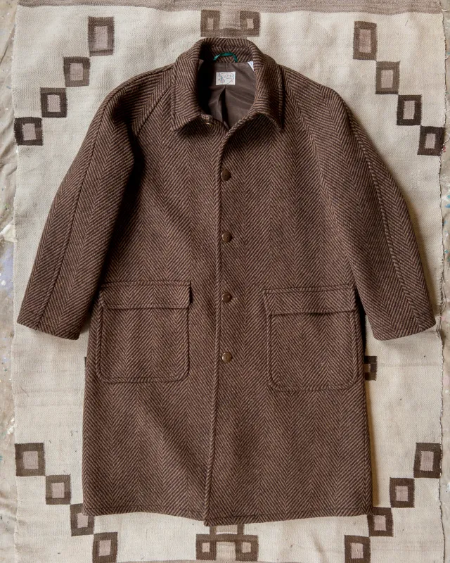Raglan Wool Overcoat - Rust/Brown Herringbone Tweed sold by Wythe NY