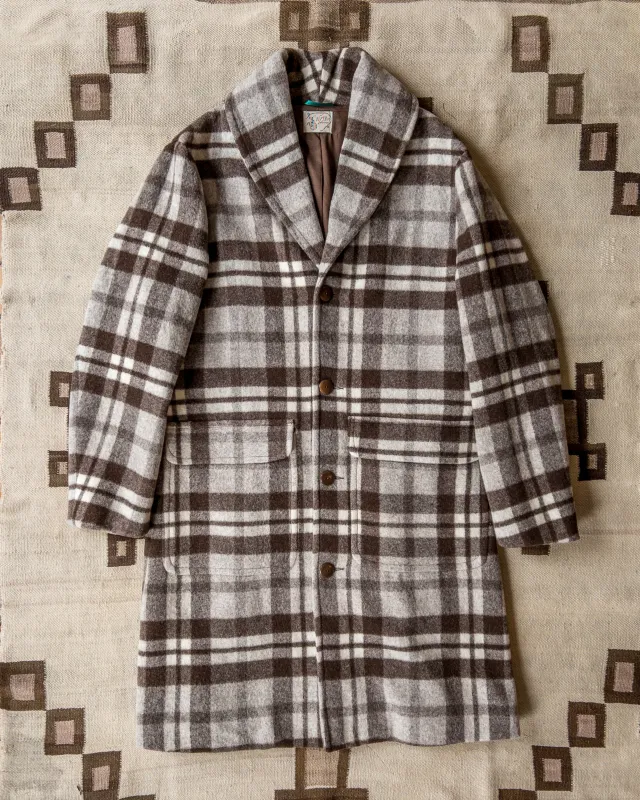 Shawl Collar Wool Overcoat - Brown/Cream Plaid Casentino sold by Wythe NY