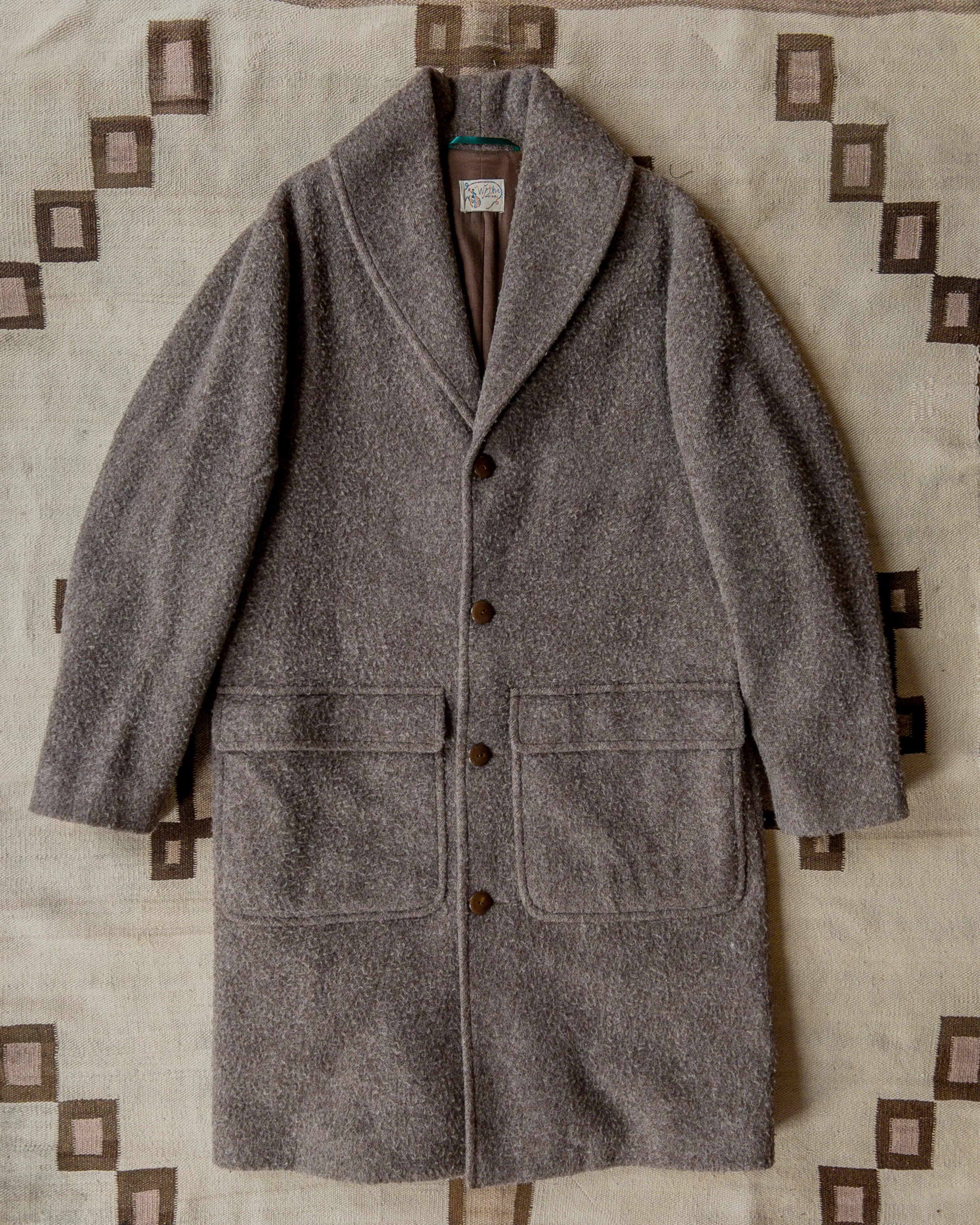 Shawl Collar Wool Overcoat - Brown/Cream Twill Casentino sold by Wythe NY