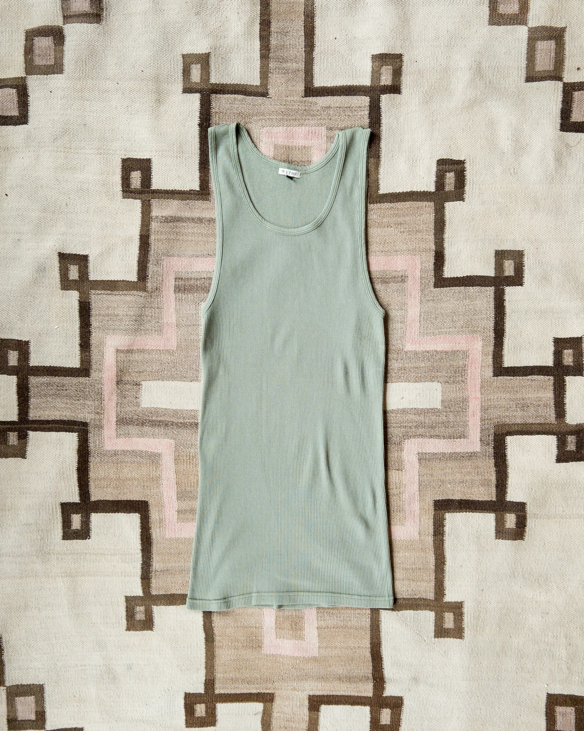 Tubular Cotton Ribbed Tank Top - Faded Olive sold by Wythe NY