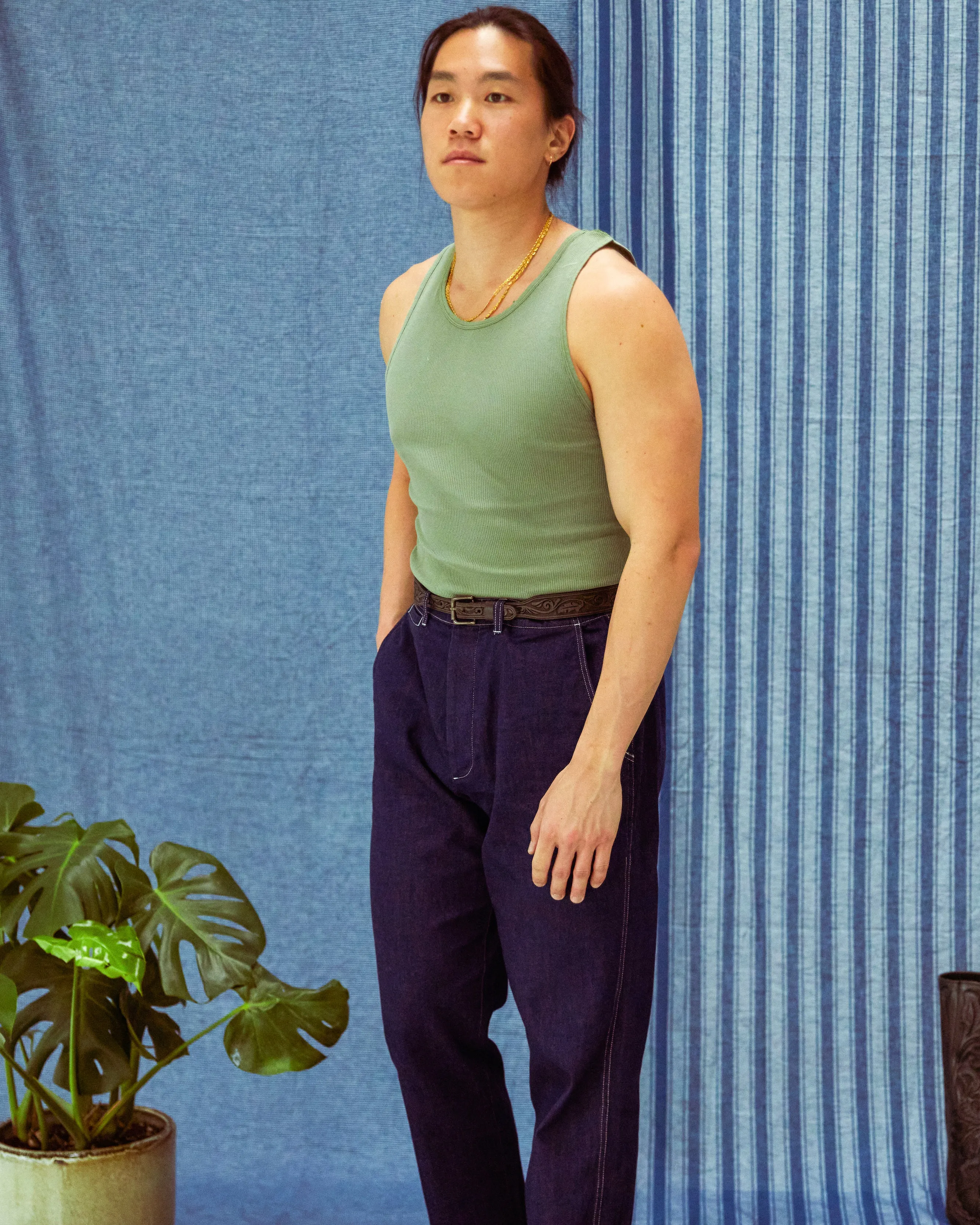 Tubular Cotton Ribbed Tank Top - Faded Olive sold by Wythe NY product image thumbnail 2