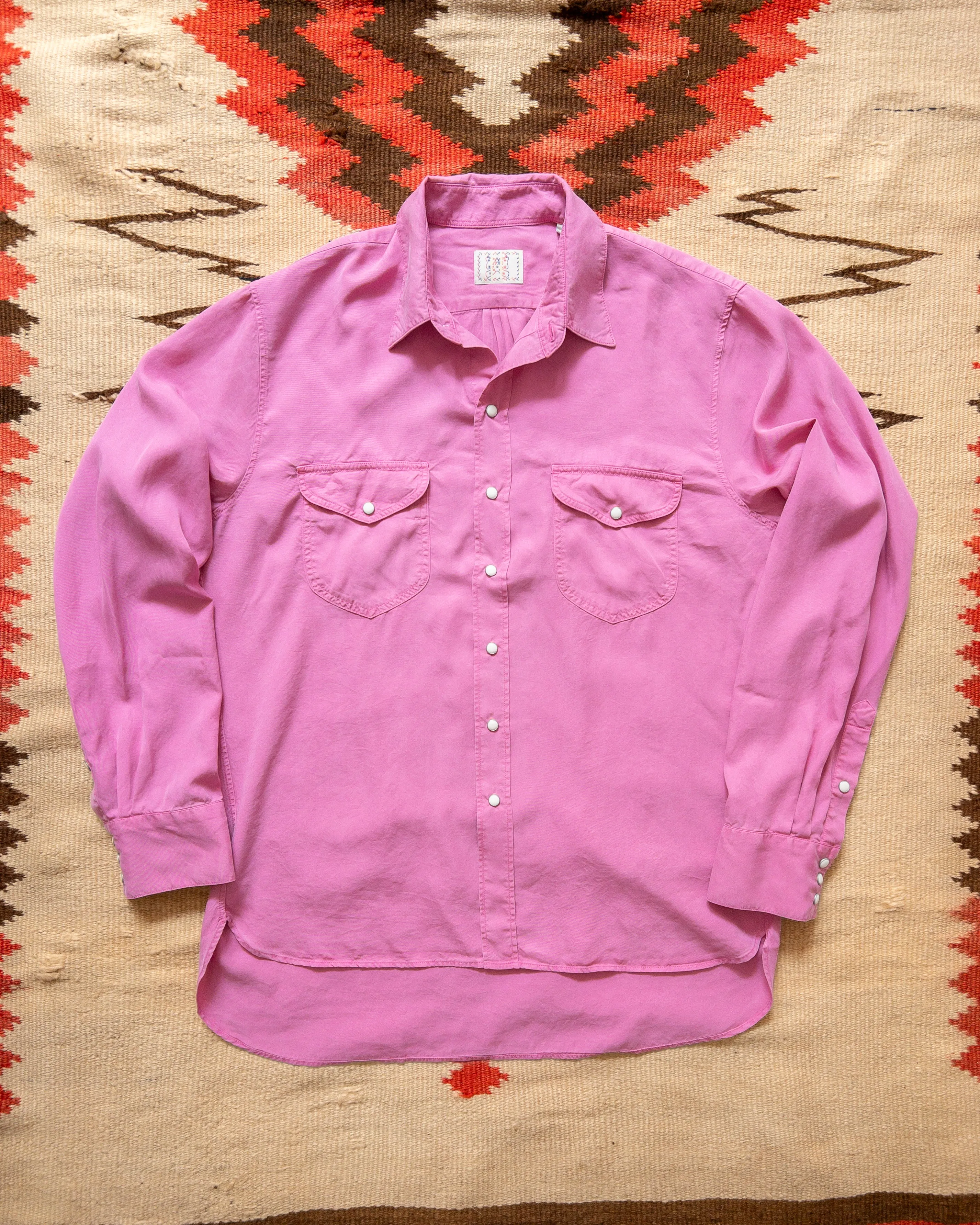 Tencel Gabardine Pearlsnap Shirt - Flamingo sold by Wythe NY