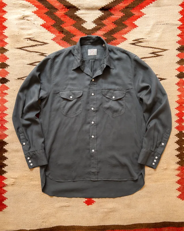 Tencel Gabardine Pearlsnap Shirt - Faded Black sold by Wythe NY