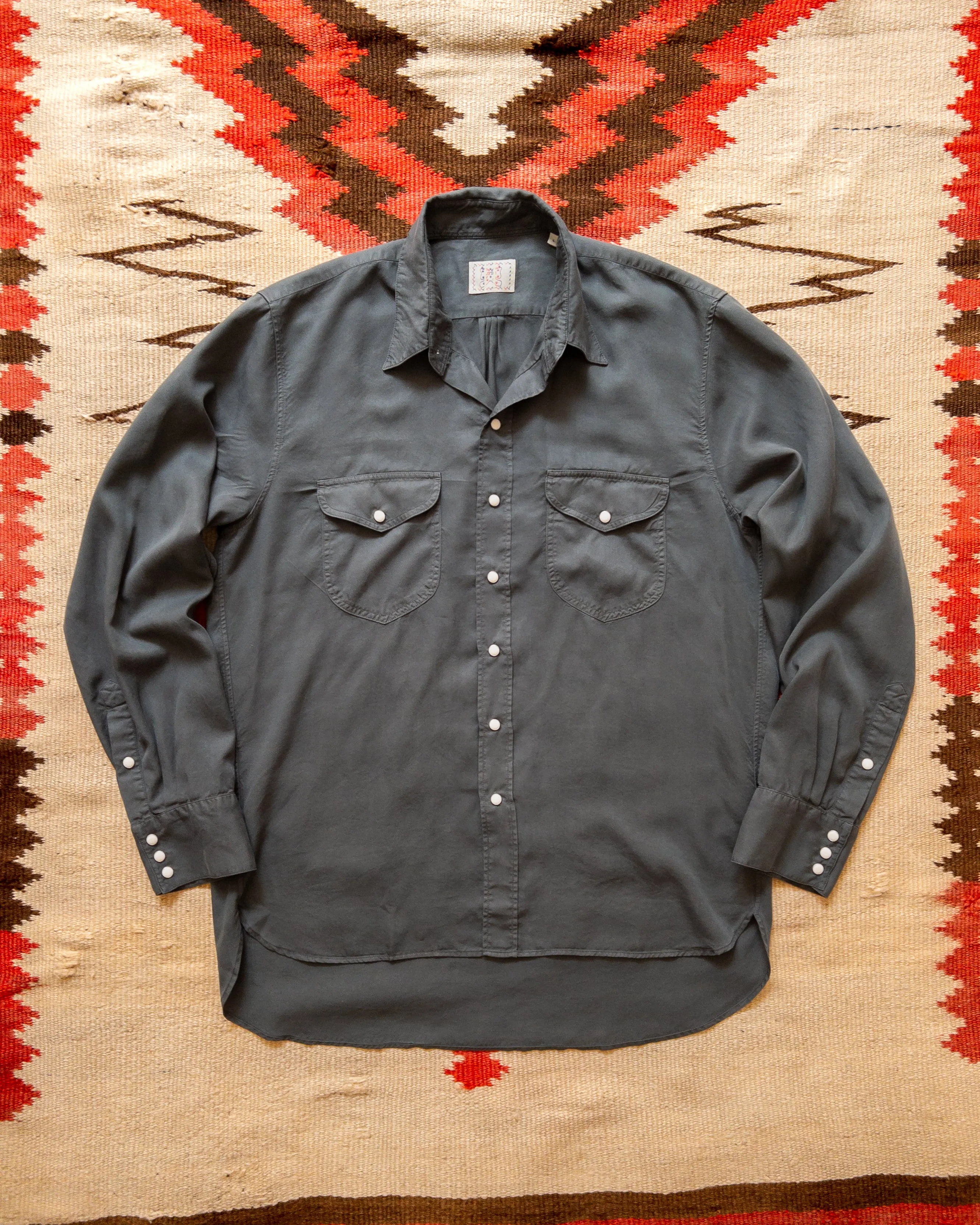 Tencel Gabardine Pearlsnap Shirt - Faded Black sold by Wythe NY