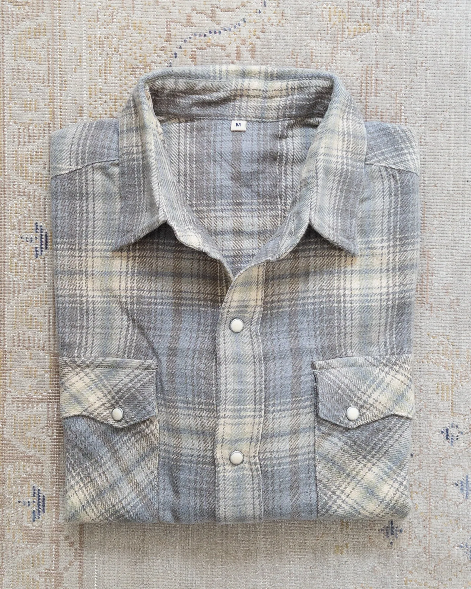 Washed Flannel Pearlsnap Shirt - Late Frost sold by Wythe NY