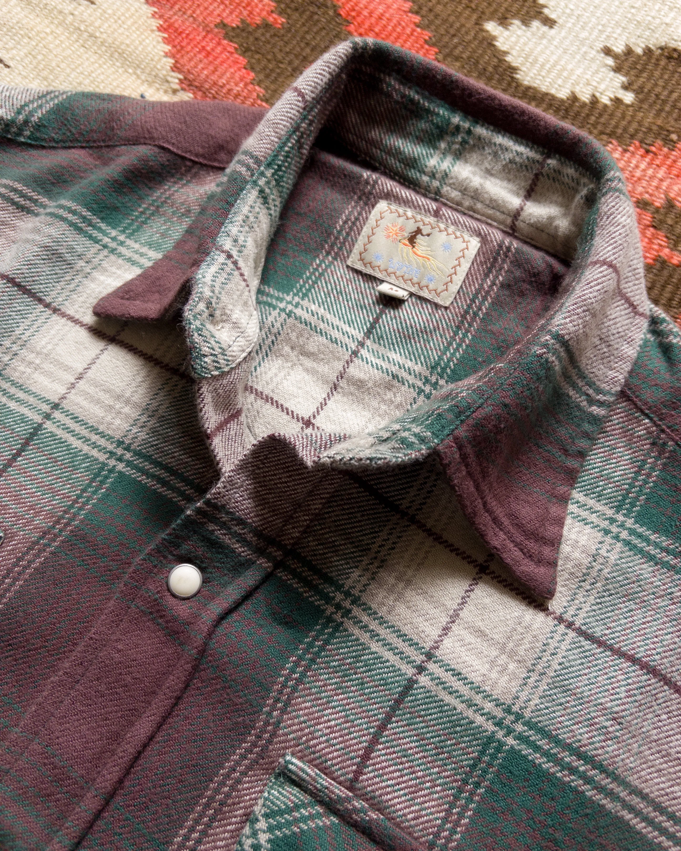 Washed Flannel Pearlsnap Shirt - Grizzly Shadow Plaid sold by Wythe NY product image thumbnail 3