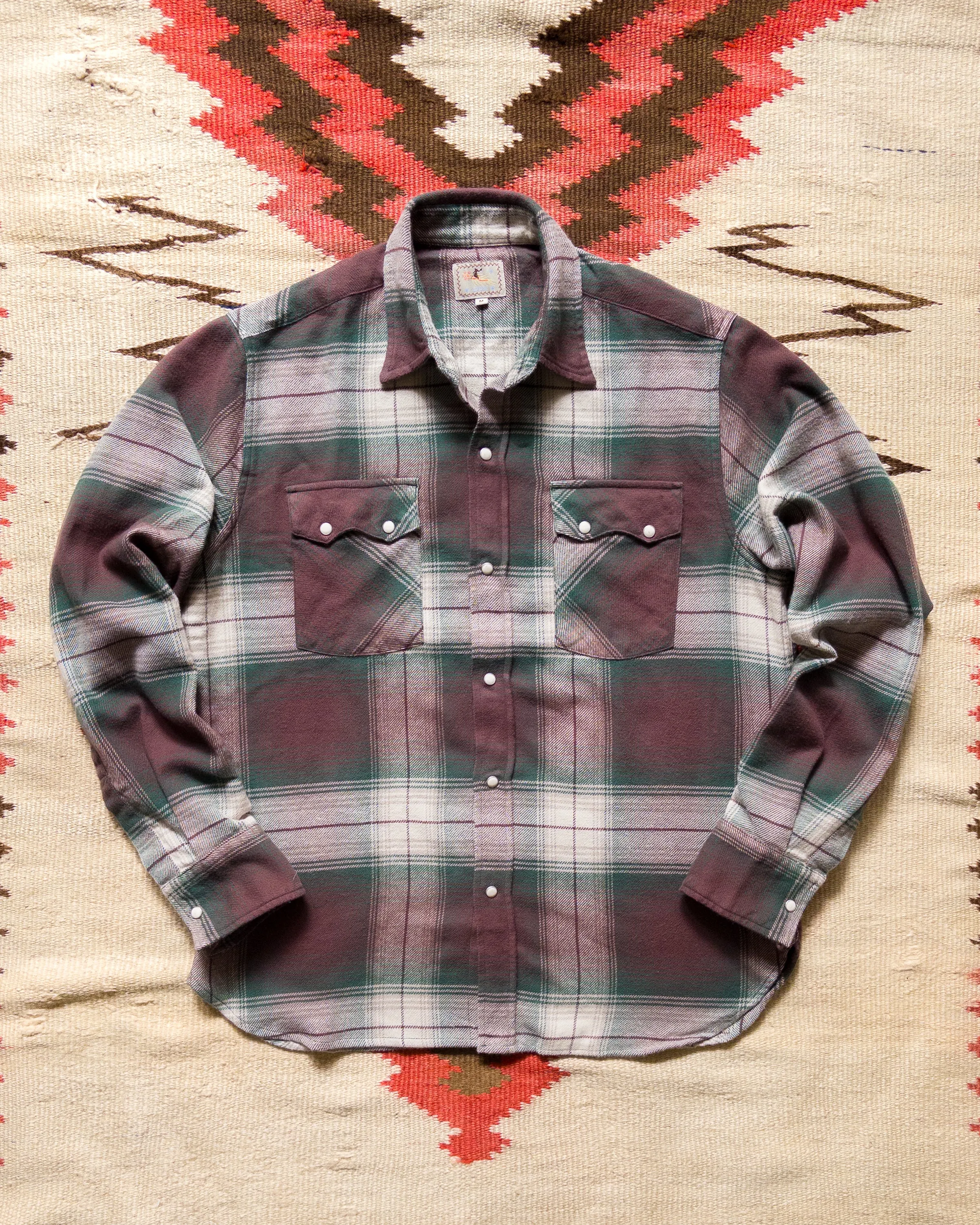 Washed Flannel Pearlsnap Shirt - Grizzly Shadow Plaid sold by Wythe NY