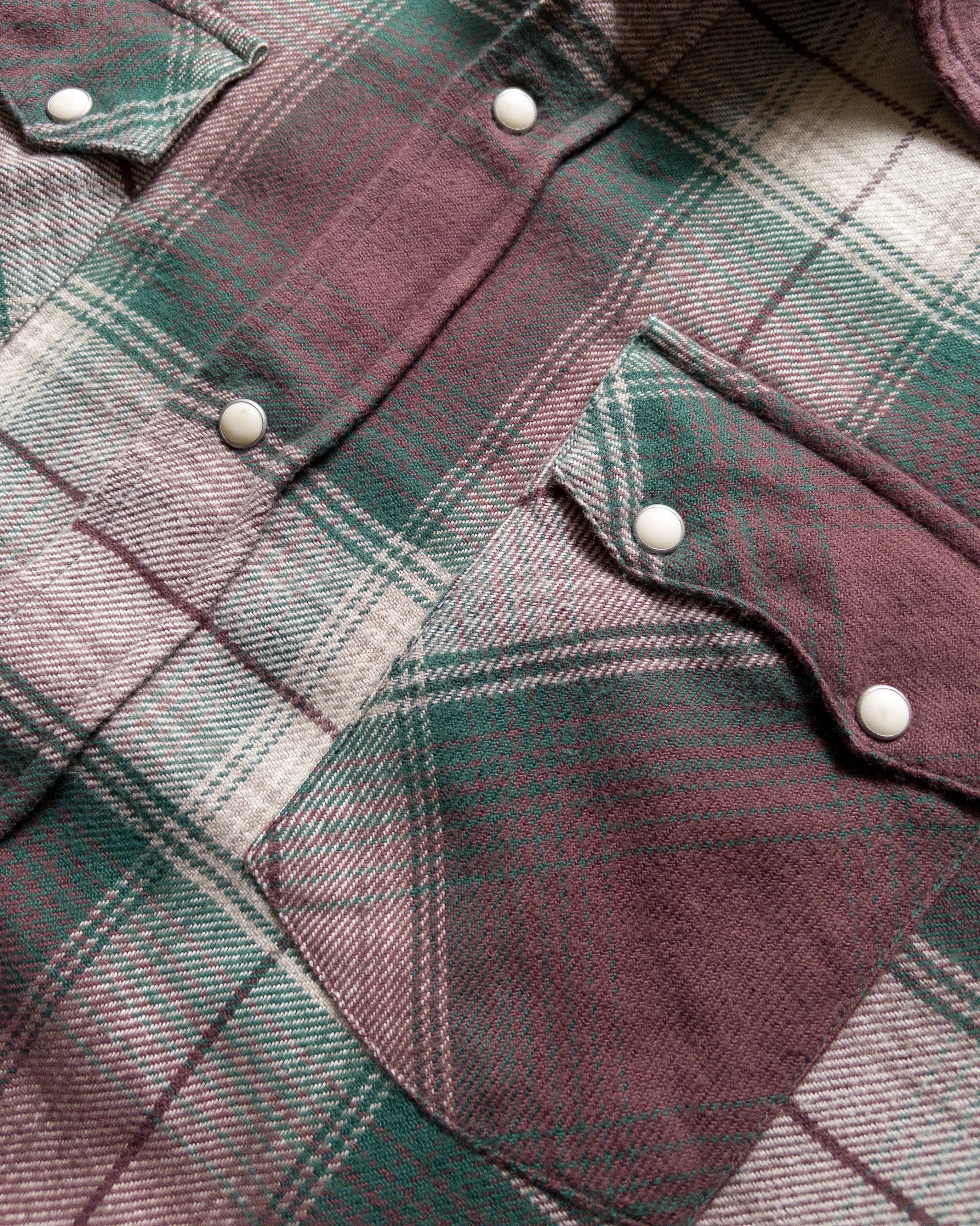 Washed Flannel Pearlsnap Shirt - Grizzly Shadow Plaid sold by Wythe NY product image thumbnail 2
