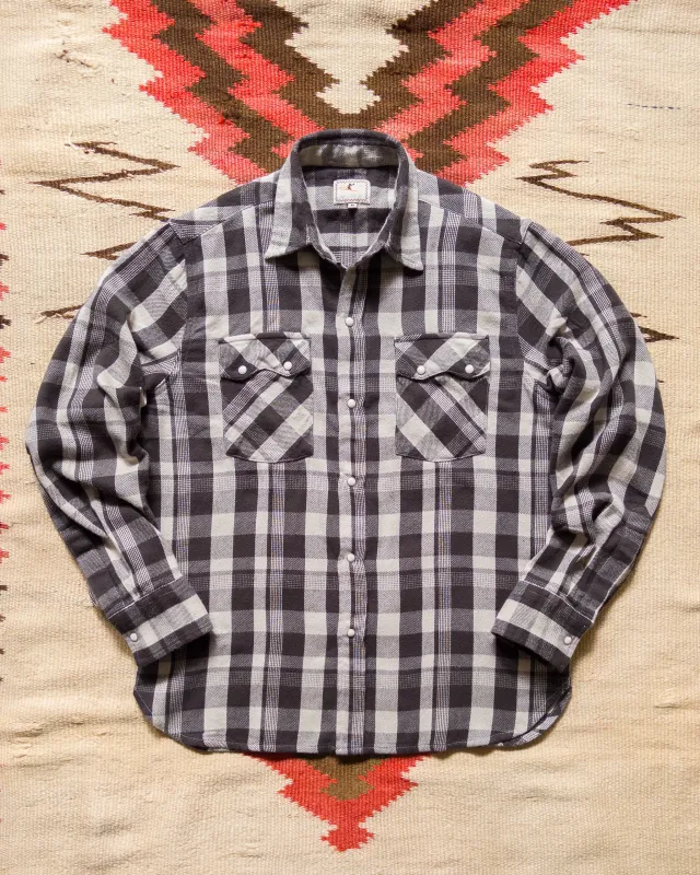 Washed Flannel Pearlsnap Shirt - Night Pitch sold by Wythe NY