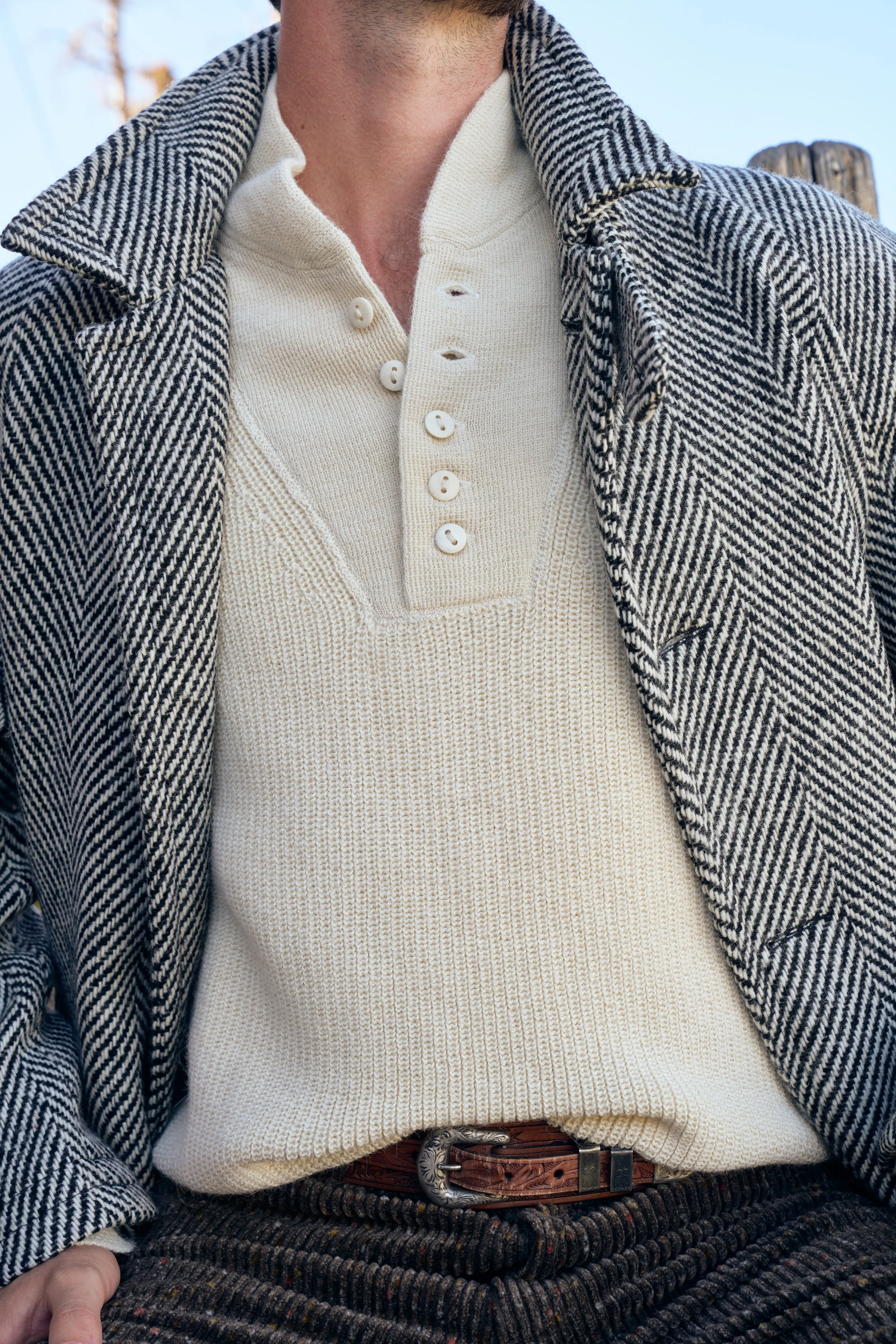 Raglan Wool Overcoat - Black/Cream Herringbone Tweed sold by Wythe NY product image thumbnail 4