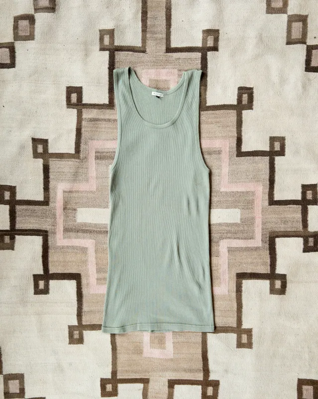 Tubular Cotton Ribbed Tank Top - Faded Olive - USA sold by Wythe NY