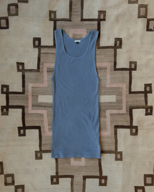 Tubular Cotton Ribbed Tank Top - Indigo - USA sold by Wythe NY