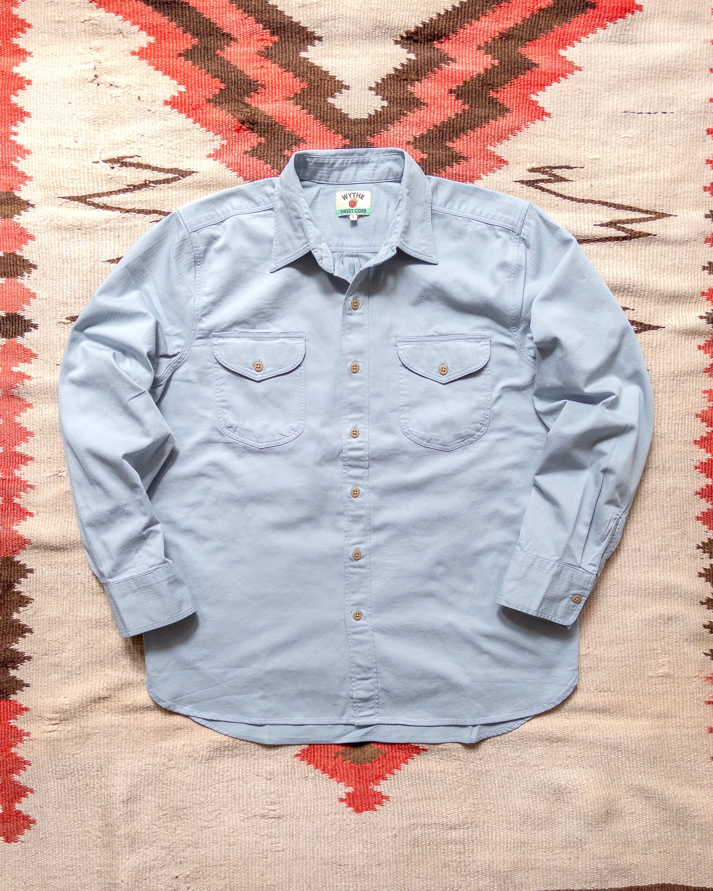 Cotton Herringbone Officer's Shirt - Faded Bench Blue sold by Wythe NY