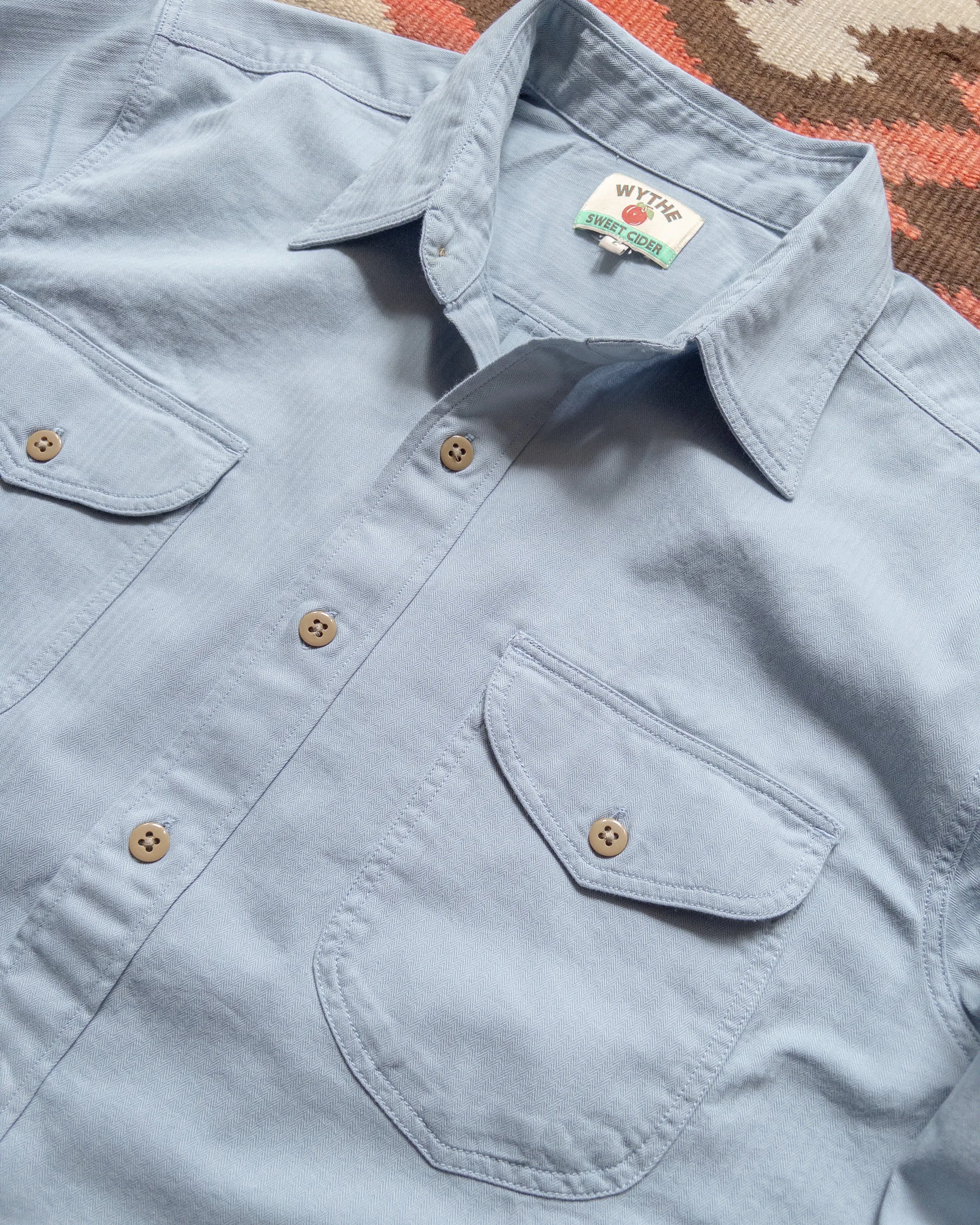 Cotton Herringbone Officer's Shirt - Faded Bench Blue sold by Wythe NY product image thumbnail 2