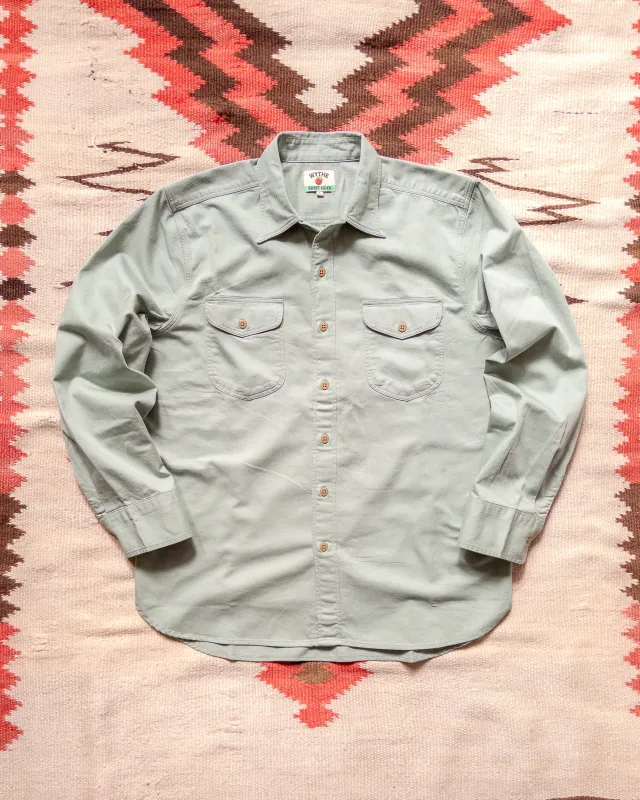 Cotton Herringbone Officer's Shirt - Sage made by Wythe NY