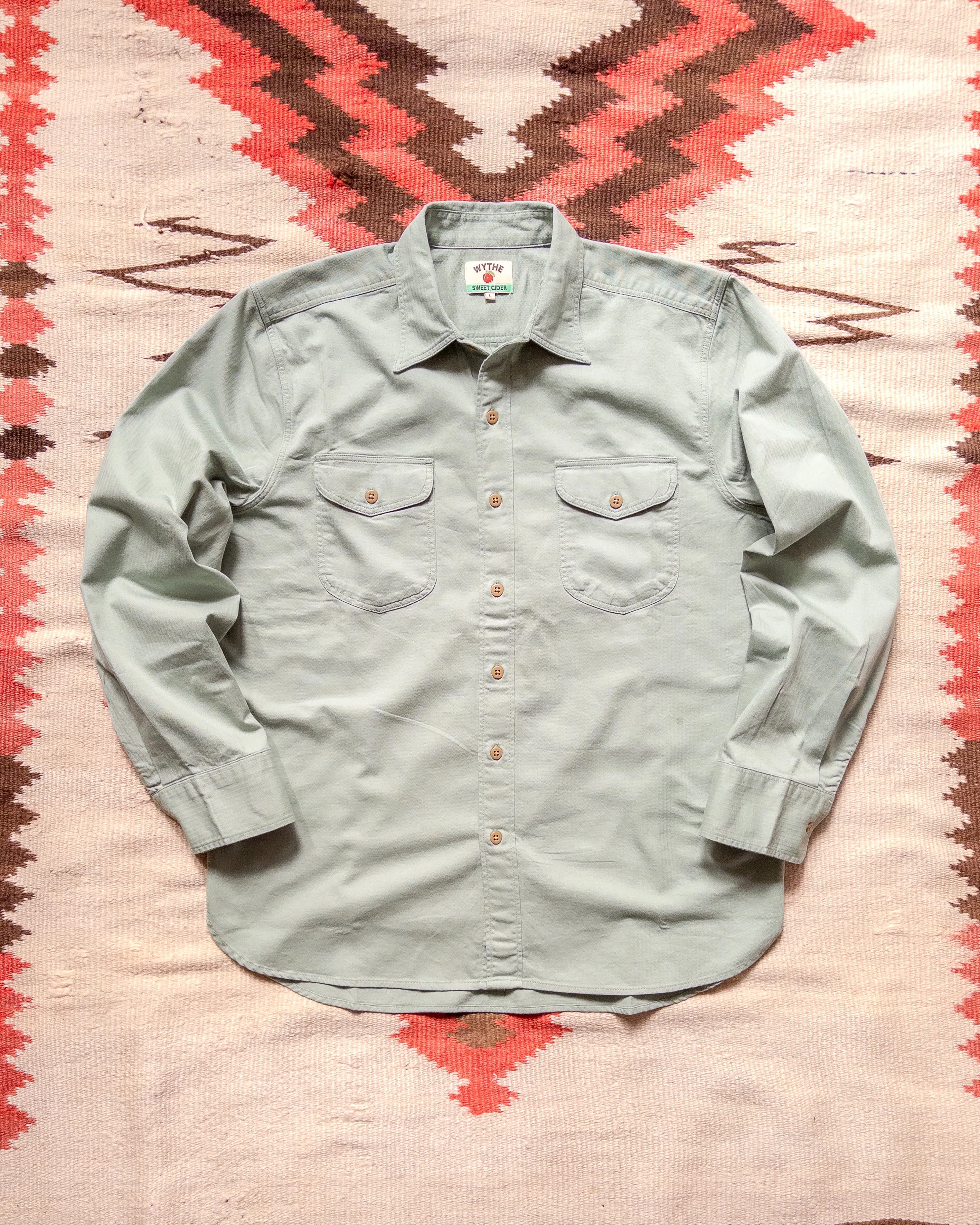 Cotton Herringbone Officer's Shirt - Sage sold by Wythe NY
