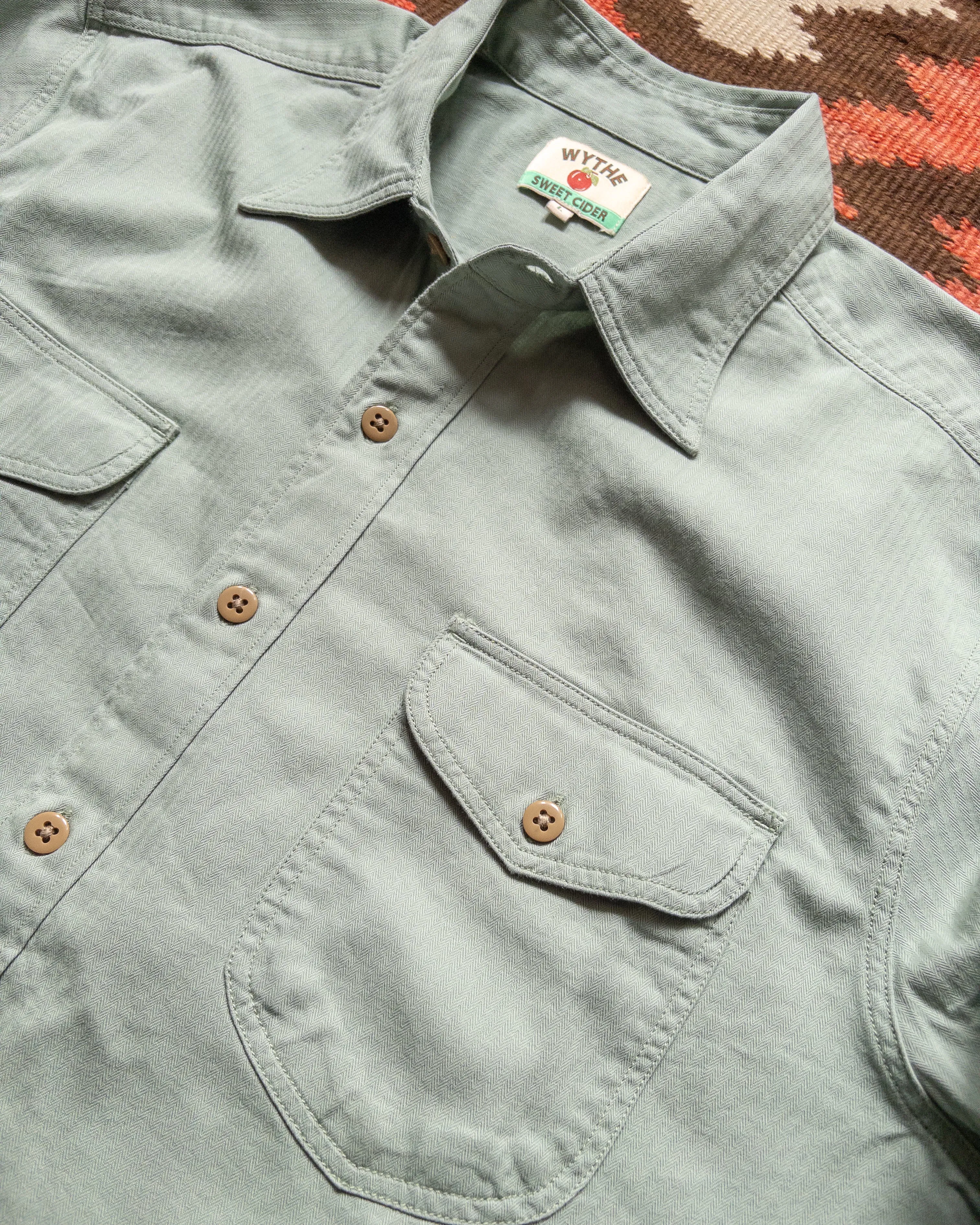 Cotton Herringbone Officer's Shirt - Sage sold by Wythe NY product image thumbnail 2