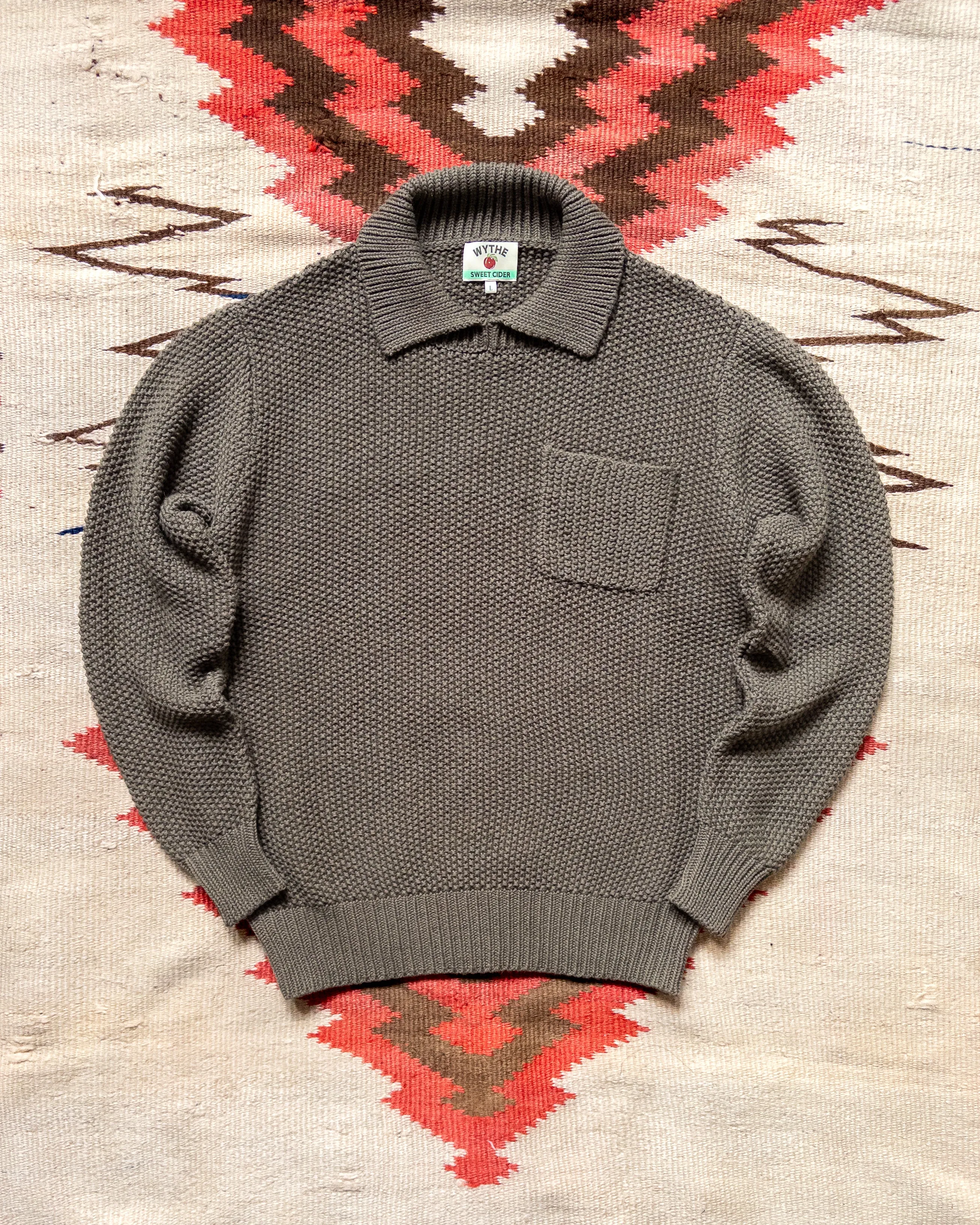 Moss Stitch Collared Sweater - Dusty Olive sold by Wythe NY