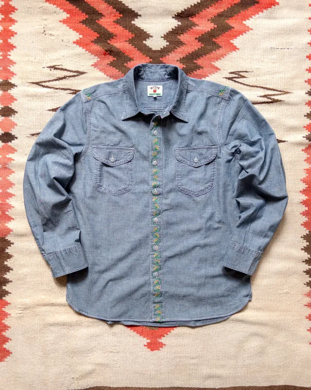 Embroidered Chambray Workshirt - Rinsed Indigo sold by Wythe NY