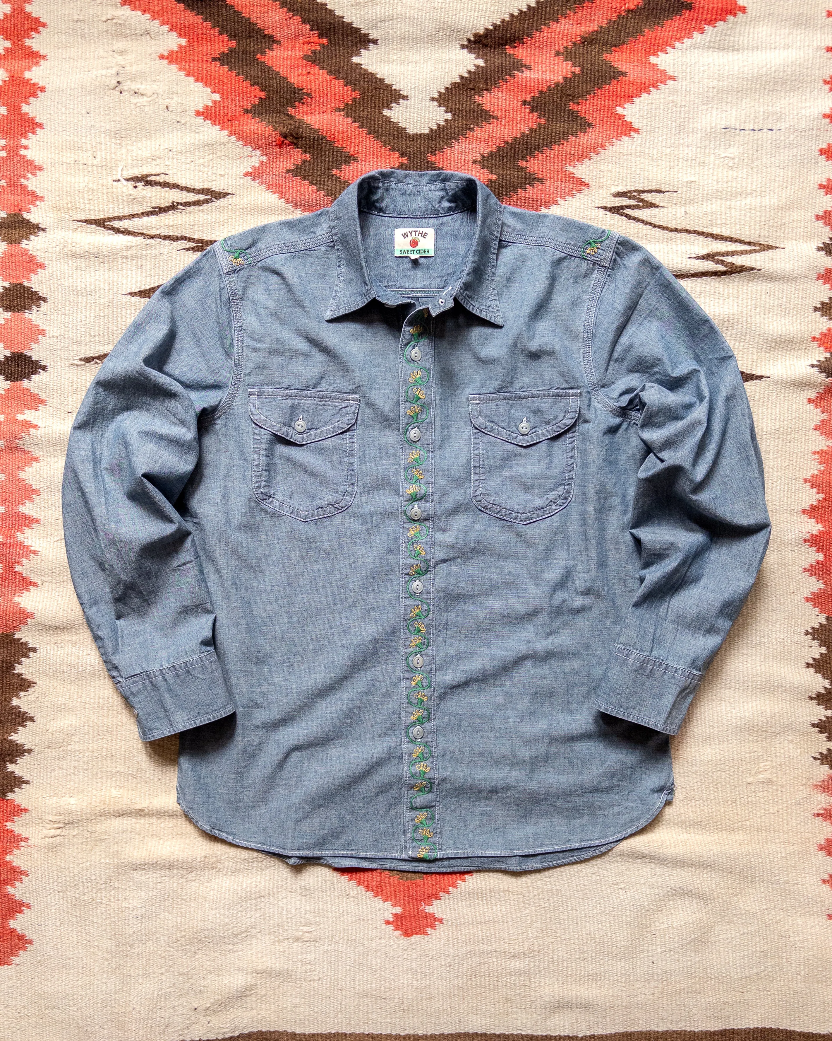 Embroidered Chambray Workshirt - Rinsed Indigo sold by Wythe NY