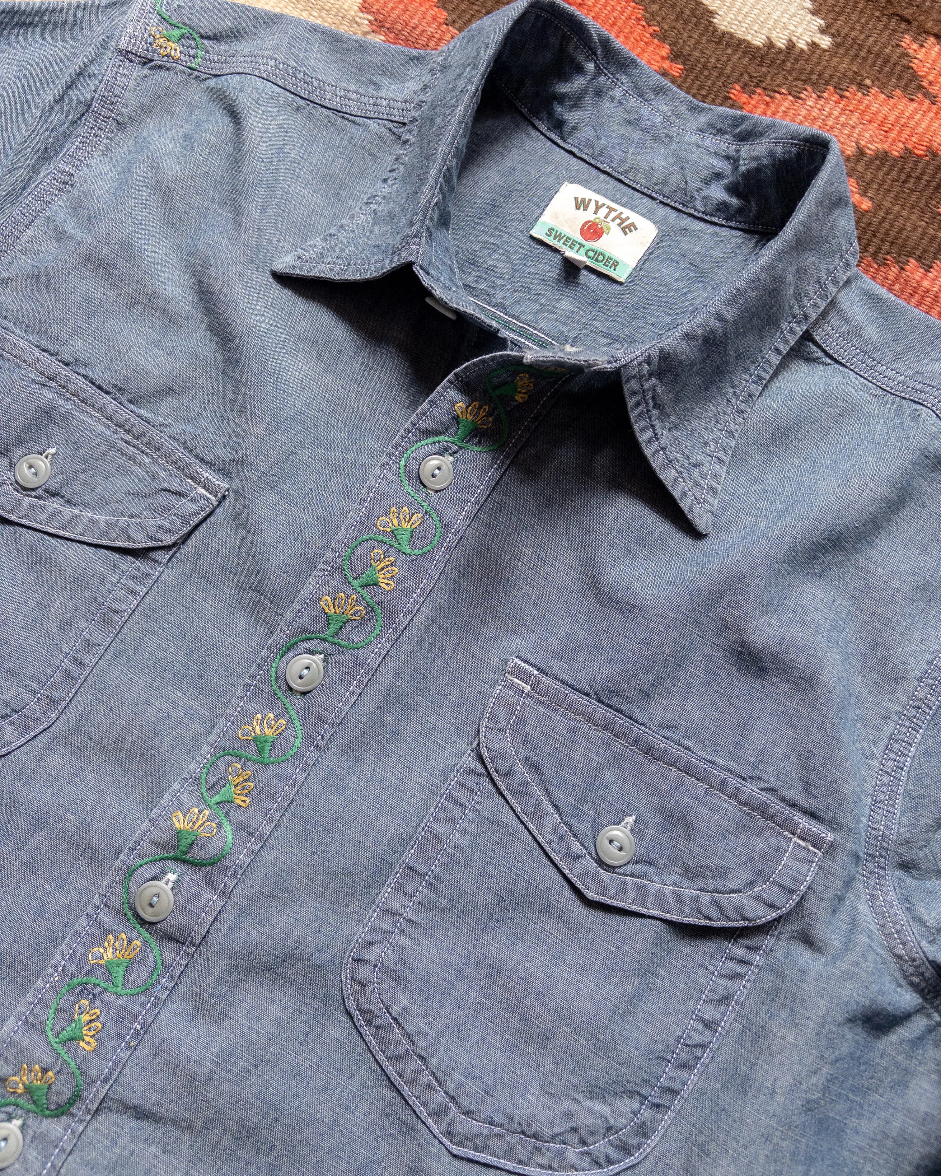 Embroidered Chambray Workshirt - Rinsed Indigo sold by Wythe NY product image thumbnail 2