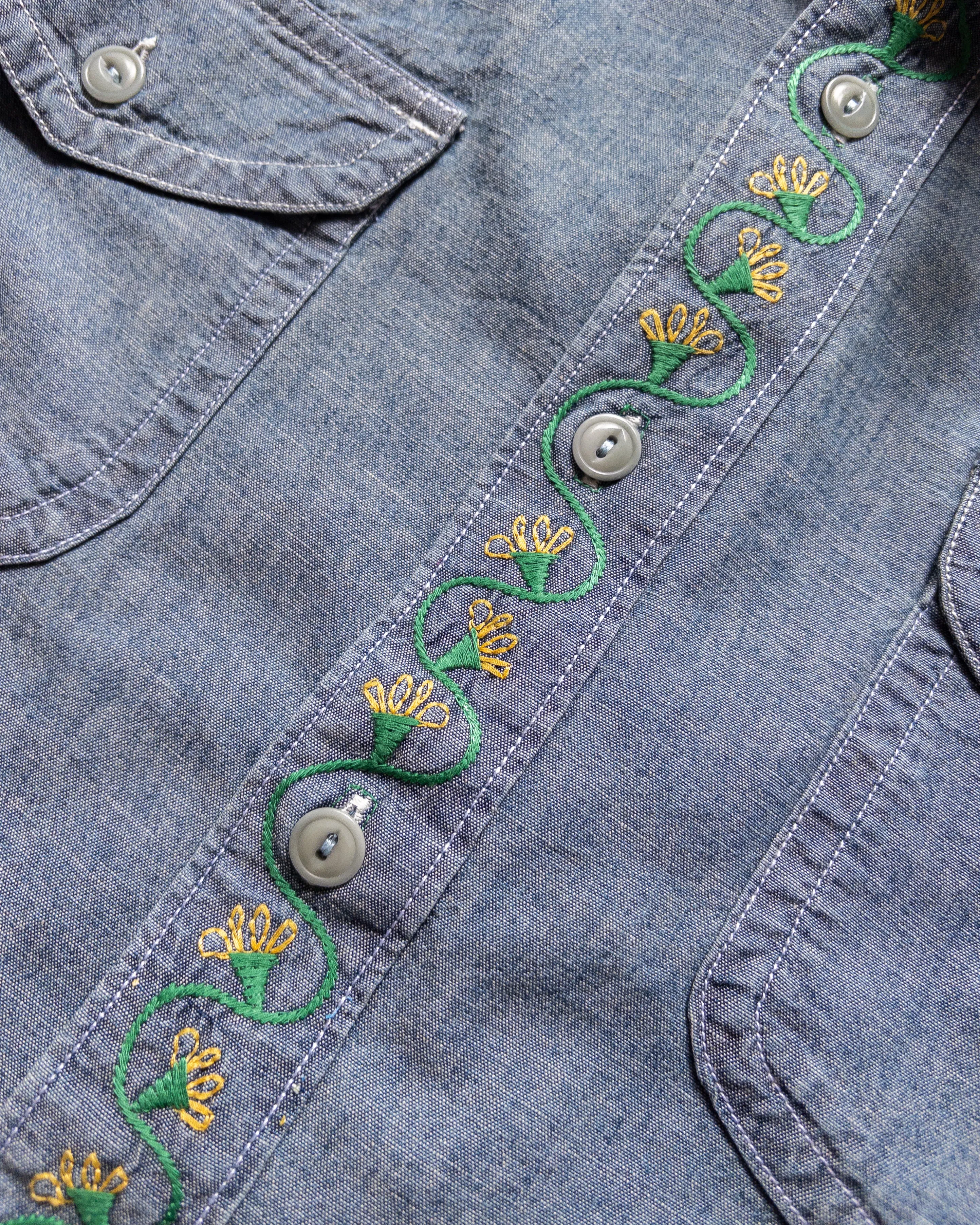 Embroidered Chambray Workshirt - Rinsed Indigo sold by Wythe NY product image thumbnail 3