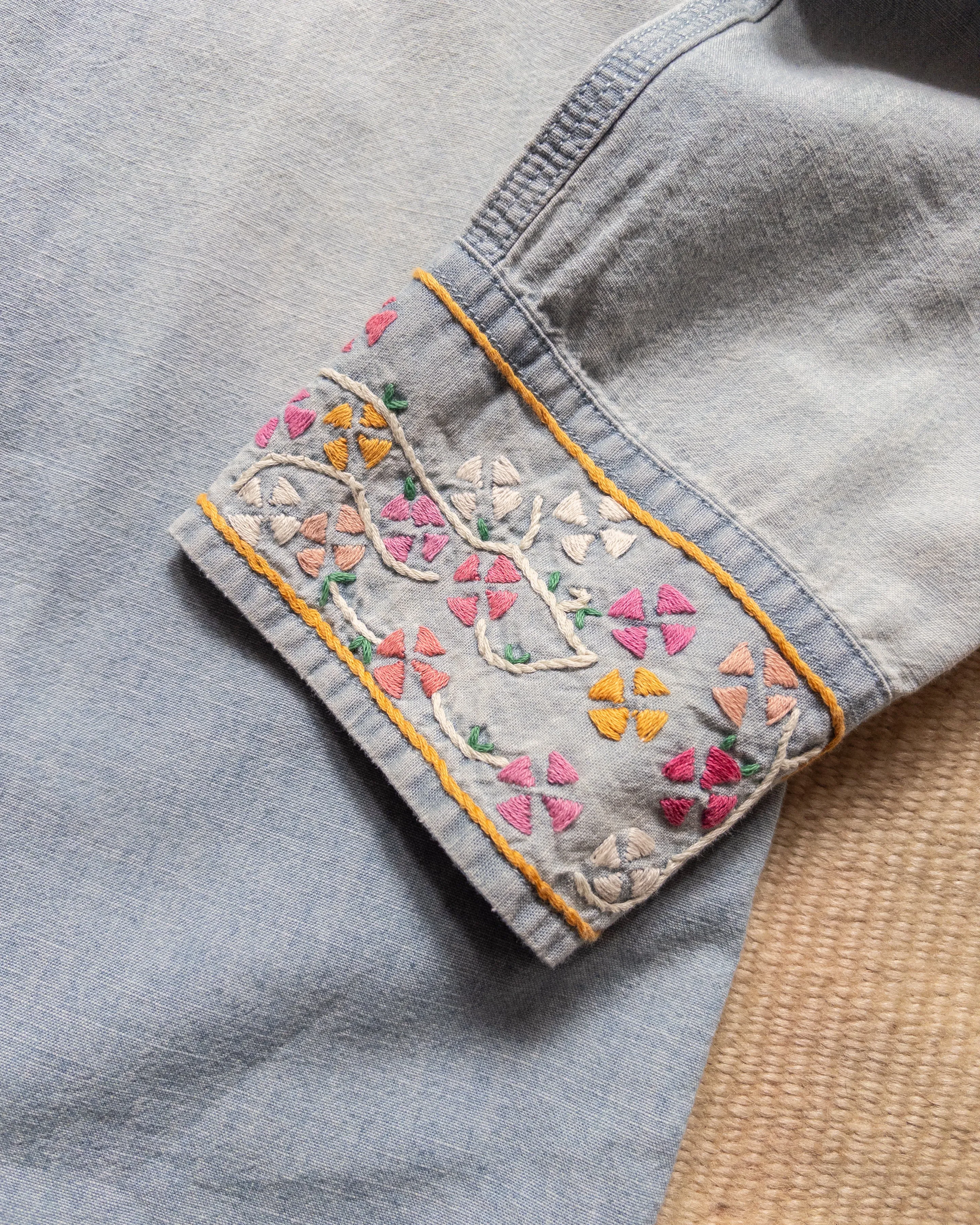 Embroidered Chambray Workshirt - Distressed and Sunfaded Indigo sold by Wythe NY product image thumbnail 2