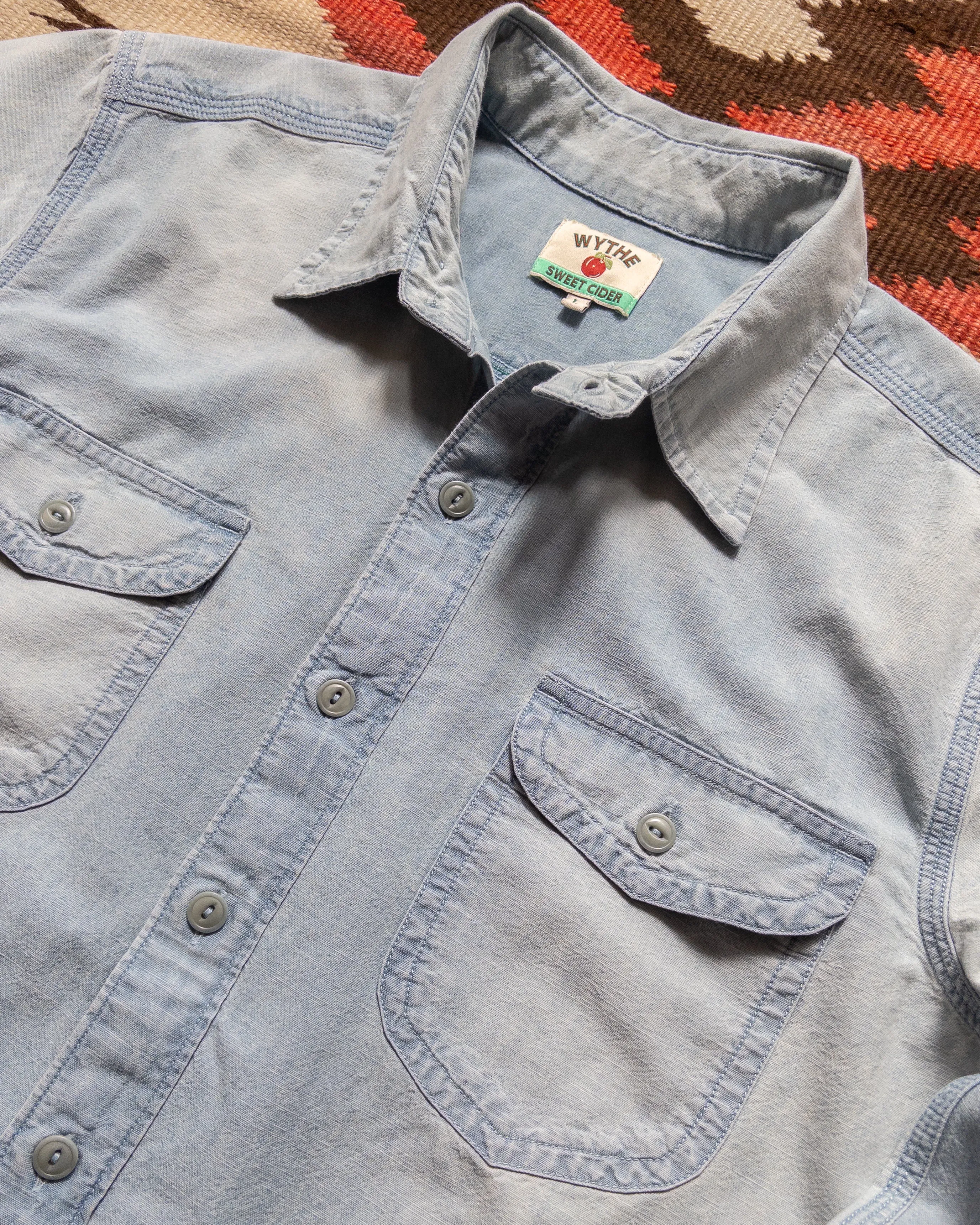 Embroidered Chambray Workshirt - Distressed and Sunfaded Indigo sold by Wythe NY product image thumbnail 4