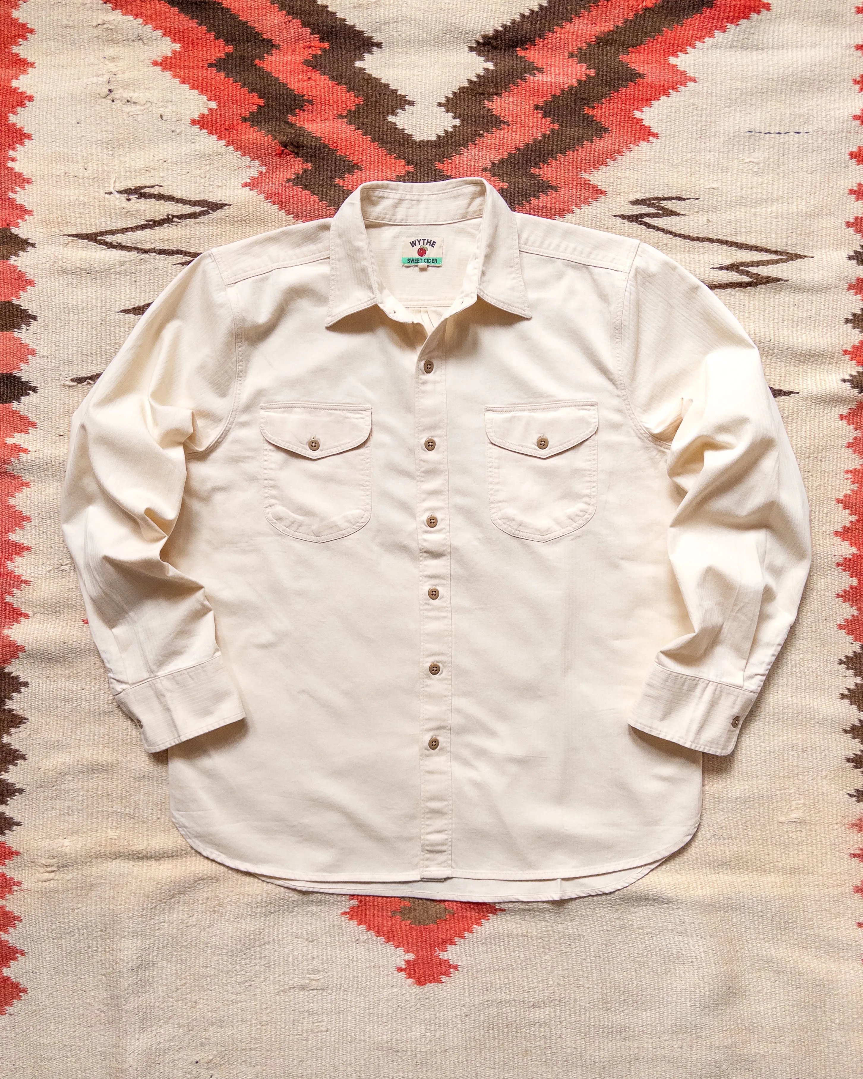 Cotton Herringbone Officer's Shirt - Buttermilk sold by Wythe NY