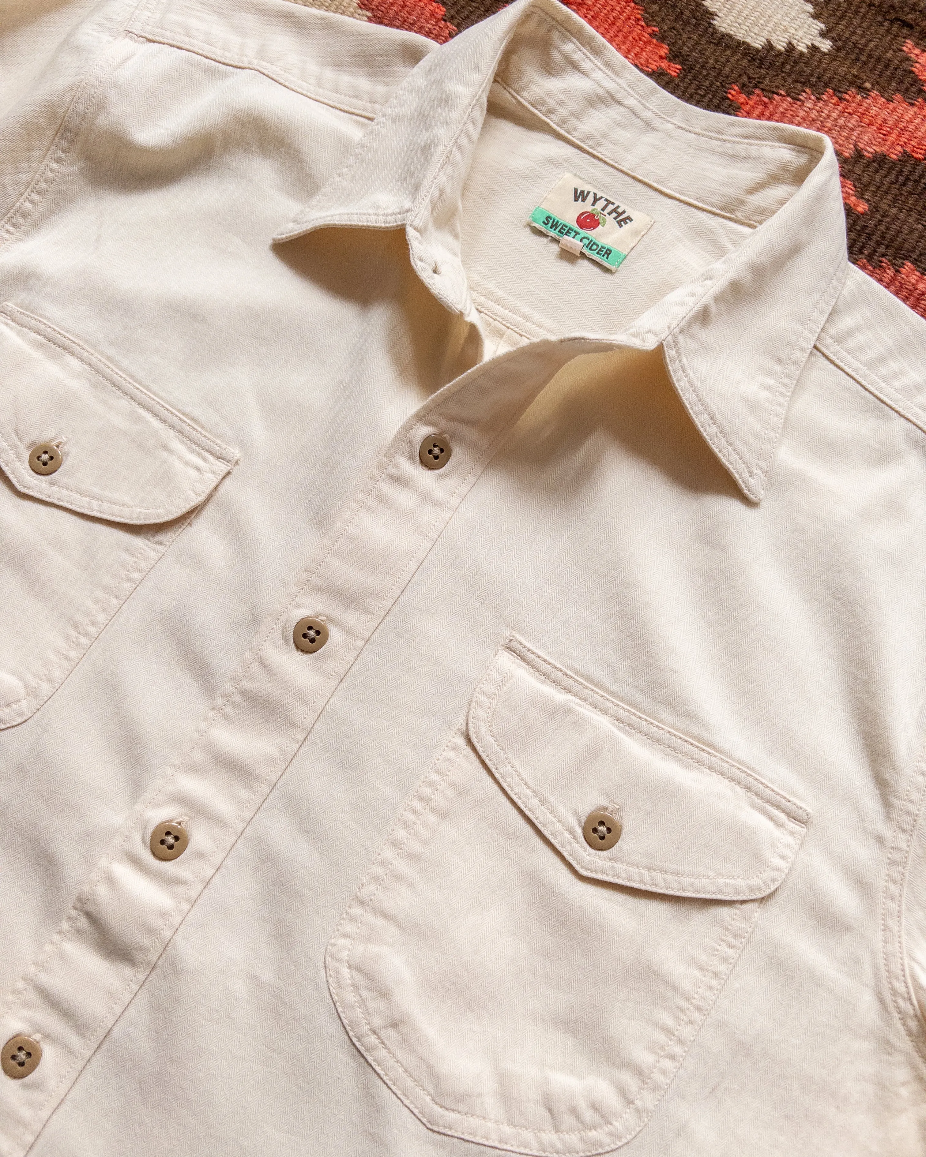 Cotton Herringbone Officer's Shirt - Buttermilk sold by Wythe NY product image thumbnail 2