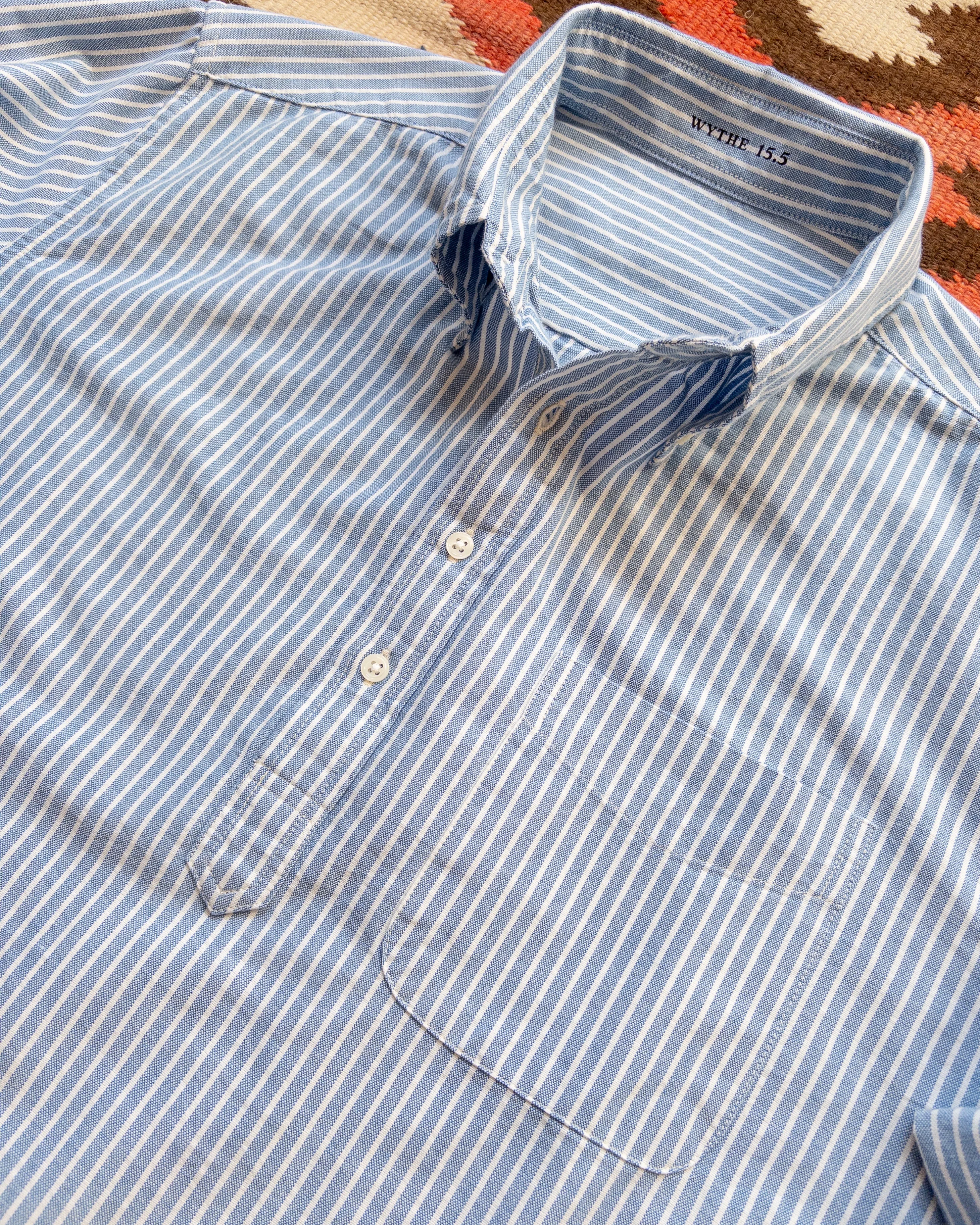 Oxford Cloth Button Down Popover - Blue and White Stripe sold by Wythe NY product image thumbnail 2