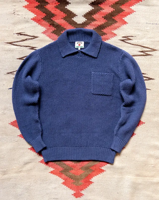 Moss Stitch Collared Sweater - Faded Navy sold by Wythe NY