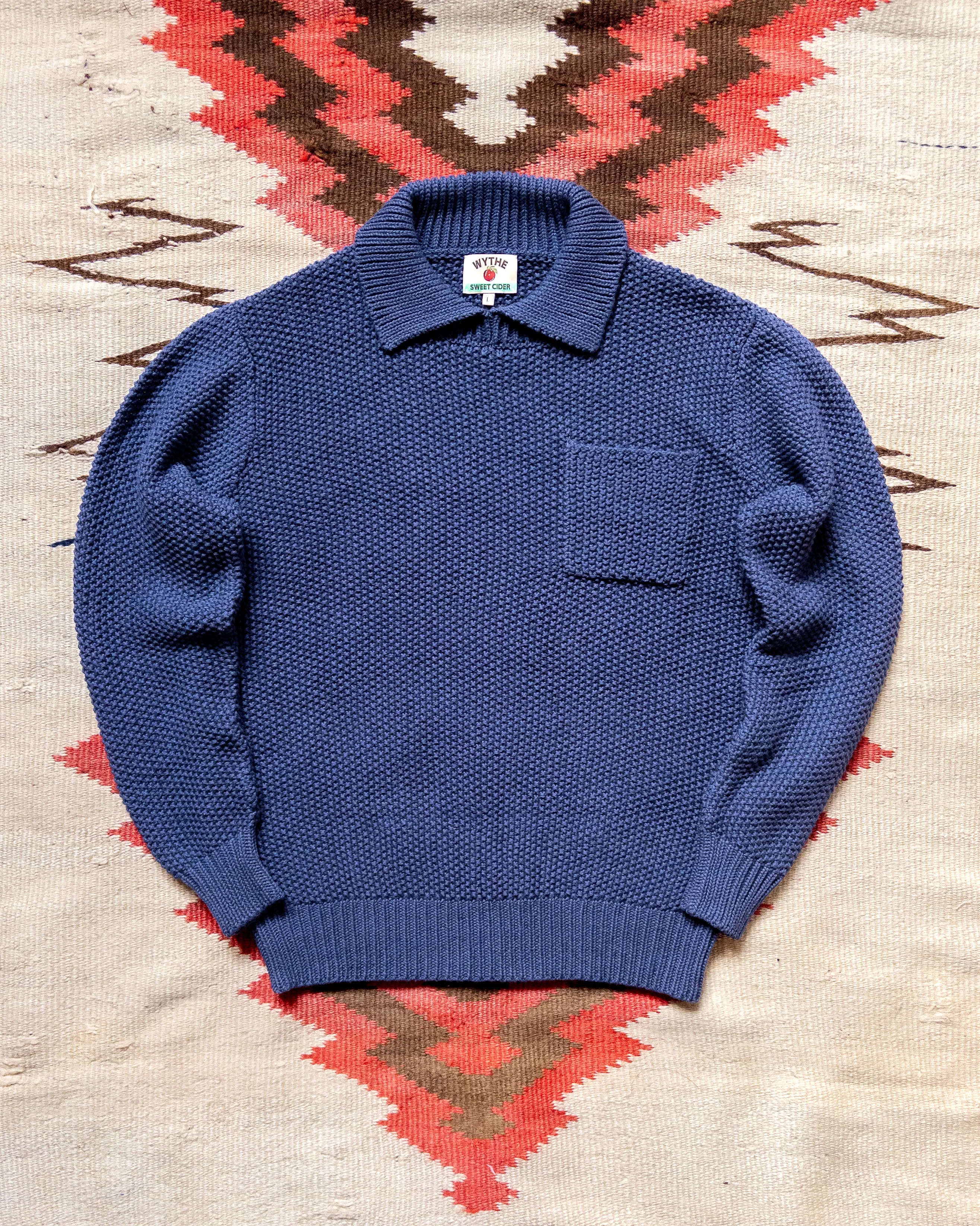 Moss Stitch Collared Sweater - Faded Navy sold by Wythe NY