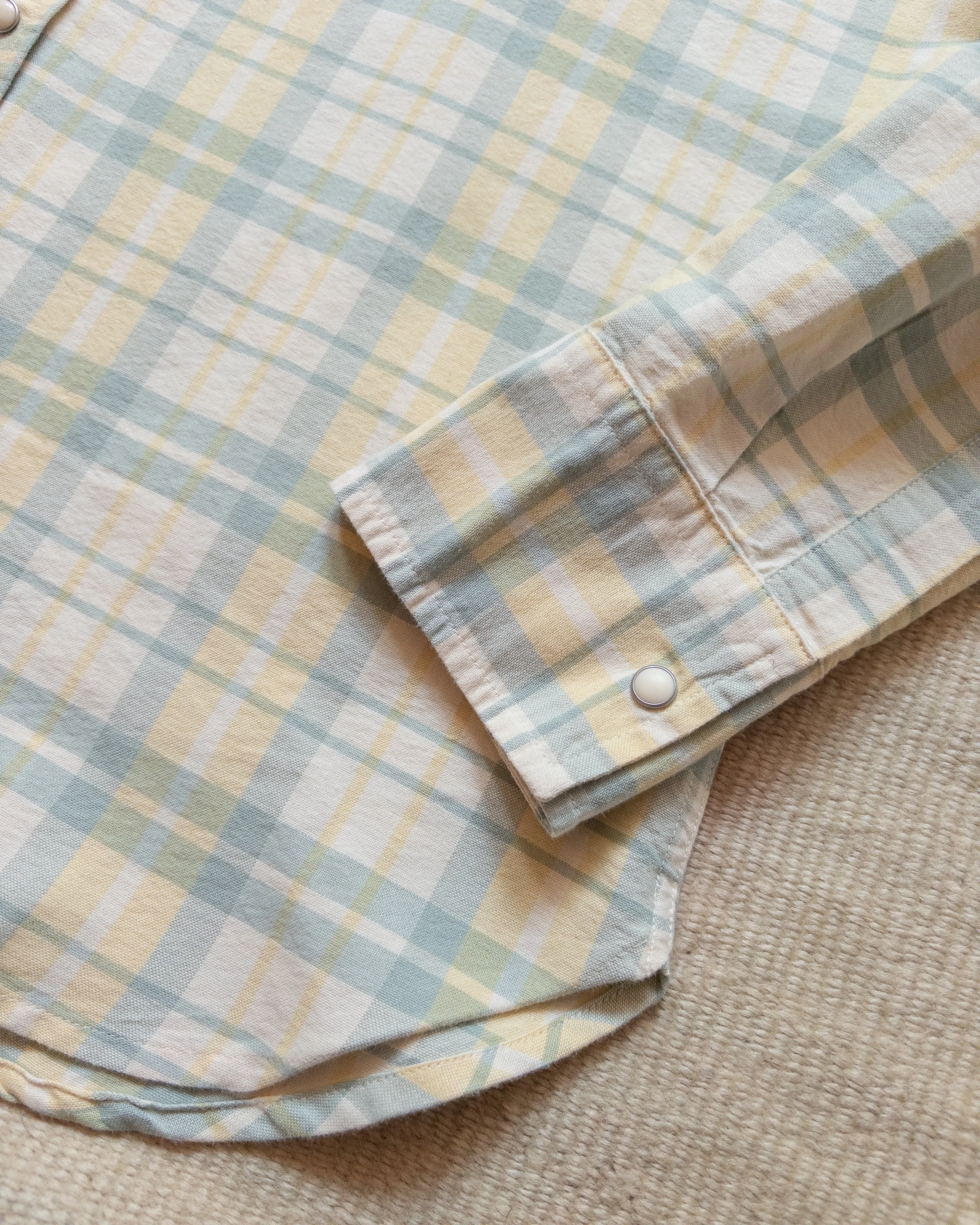 Oxford Cloth Pearlsnap Shirt - Sage and Sunflower Plaid sold by Wythe NY product image thumbnail 3