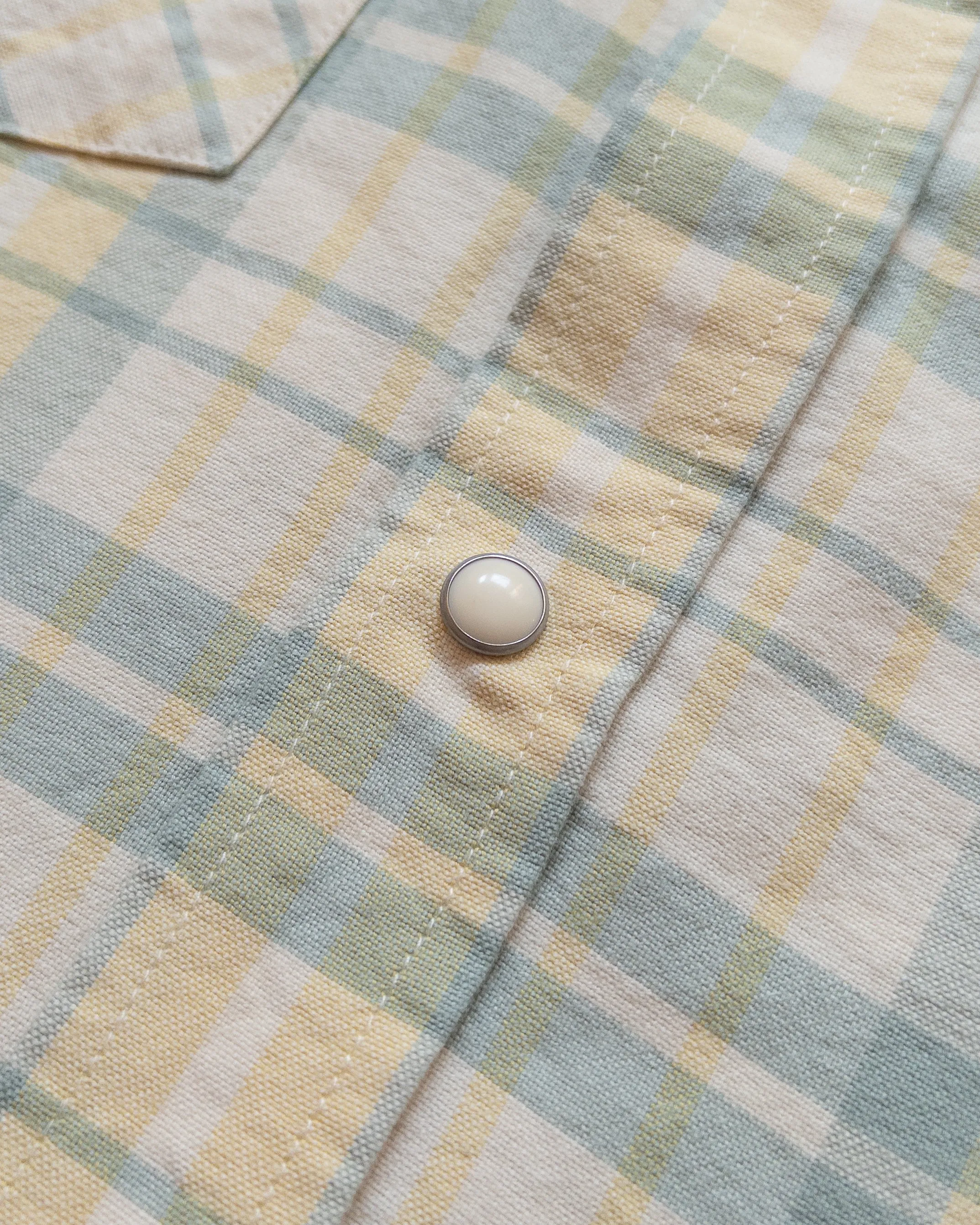 Oxford Cloth Pearlsnap Shirt - Sage and Sunflower Plaid sold by Wythe NY product image thumbnail 4