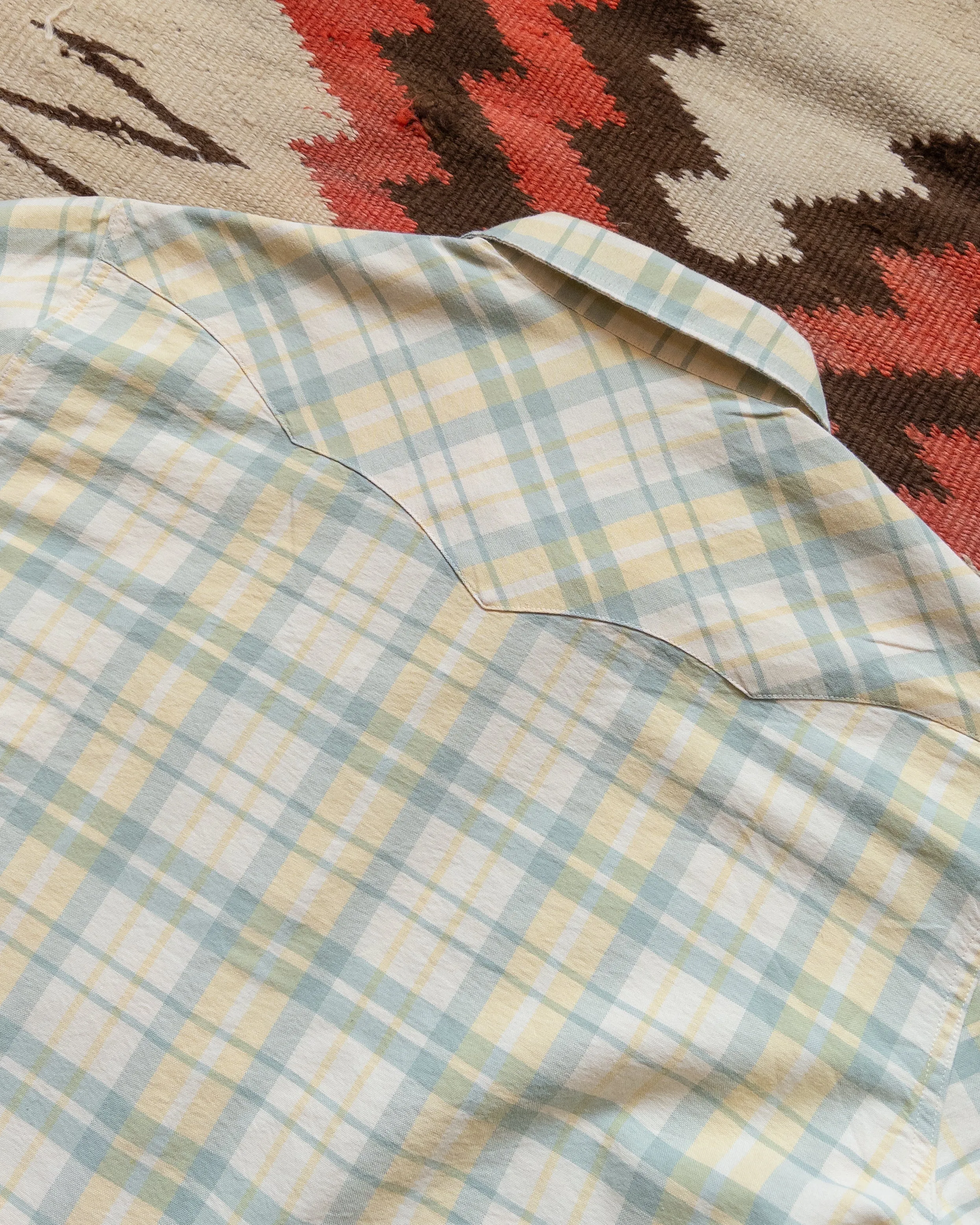 Oxford Cloth Pearlsnap Shirt - Sage and Sunflower Plaid sold by Wythe NY product image thumbnail 5