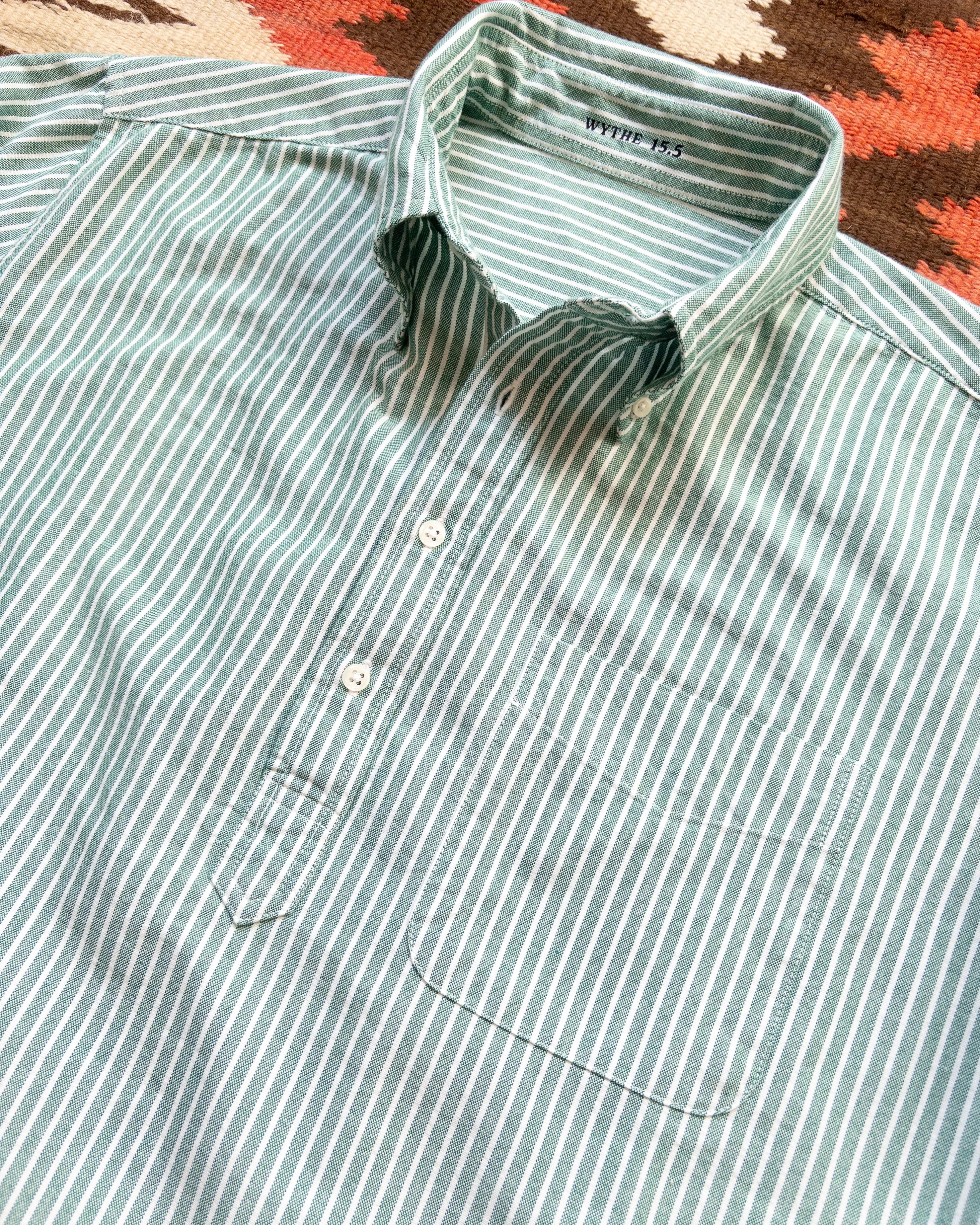 Oxford Cloth Button Down Popover - Evergreen Stripe sold by Wythe NY product image thumbnail 2